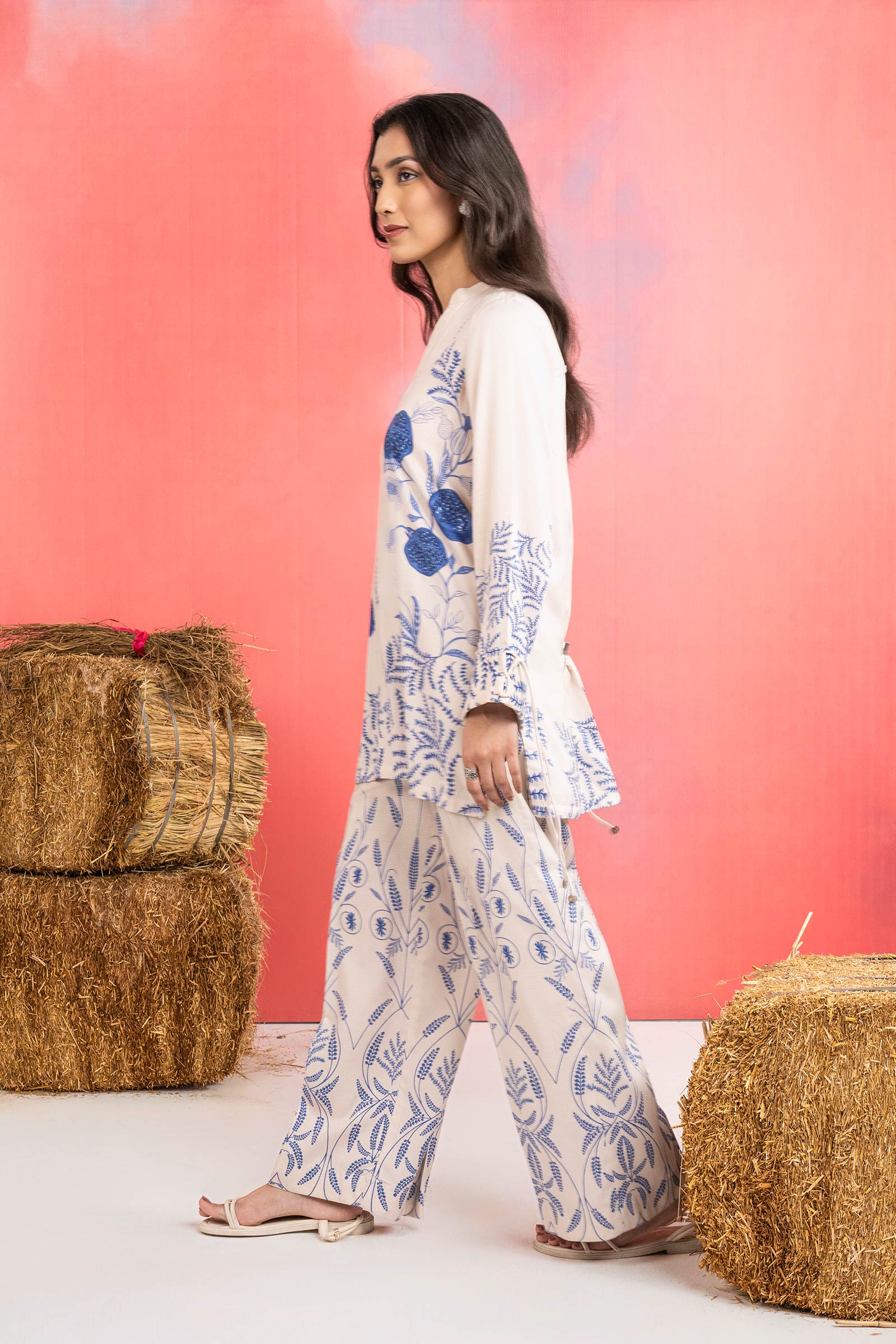 2 Pc Printed Silk Slub Suit