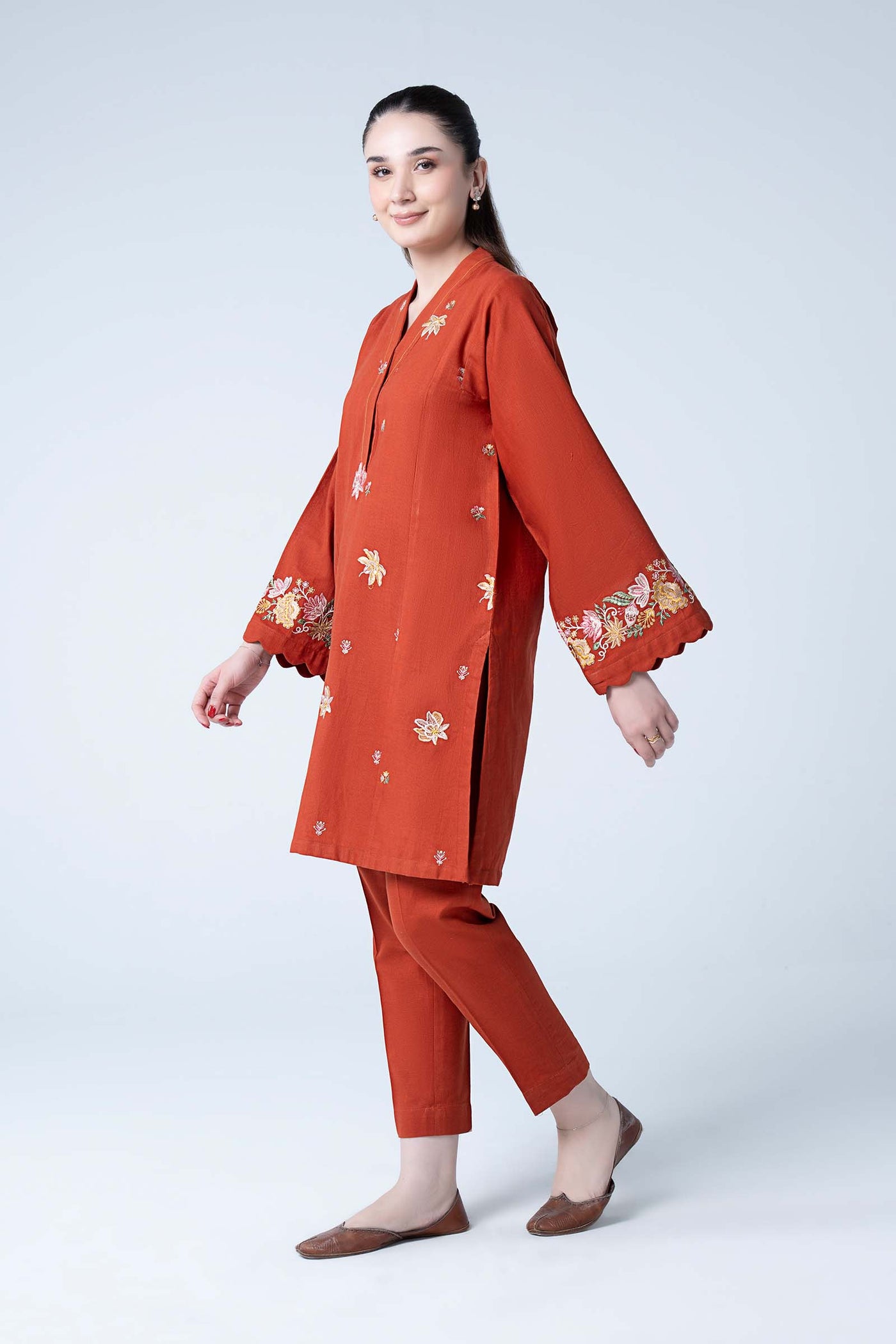 2 Pc Embroidered Slub Khaddar Suit