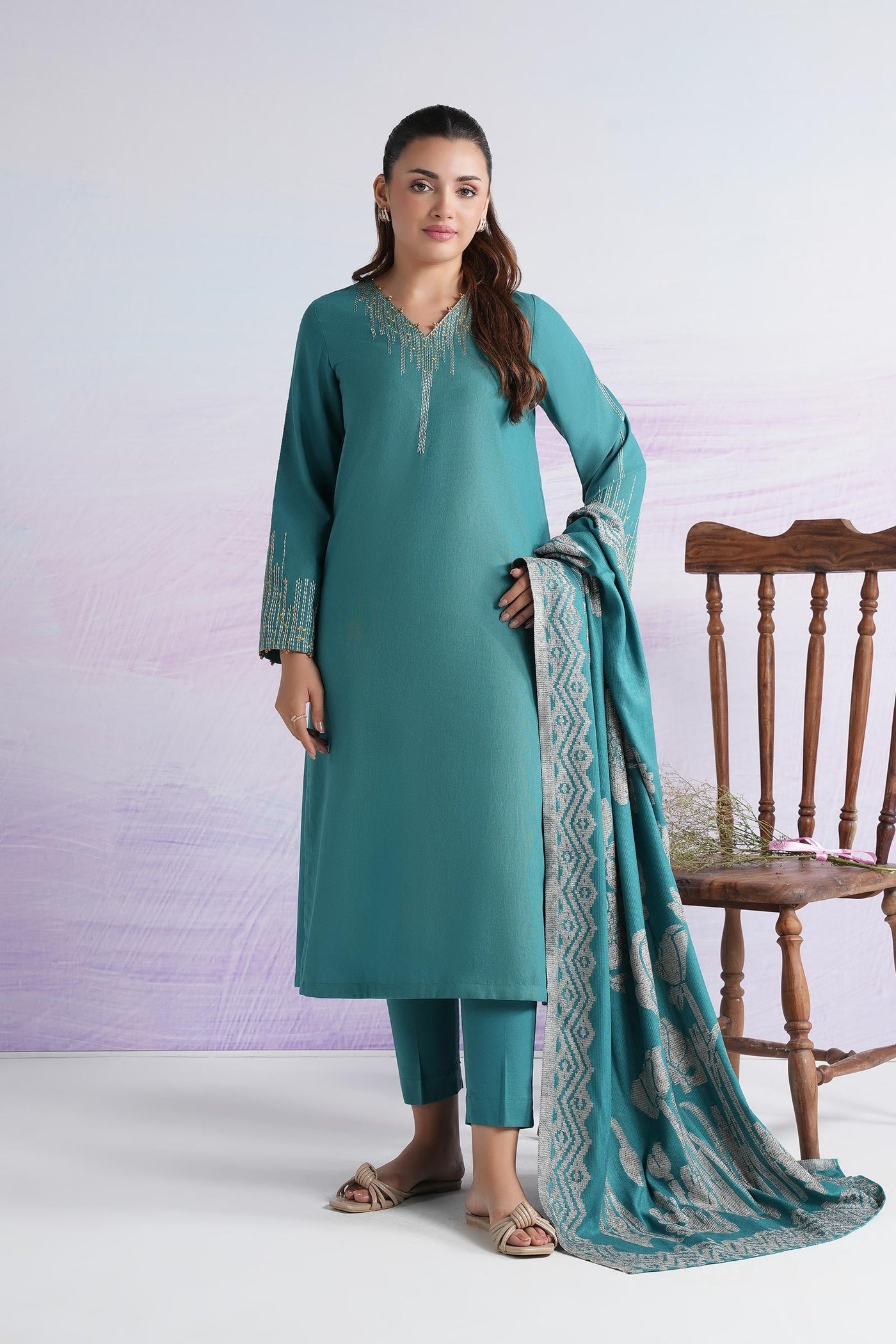 3 Pc Embroidered Crosshatch Suit