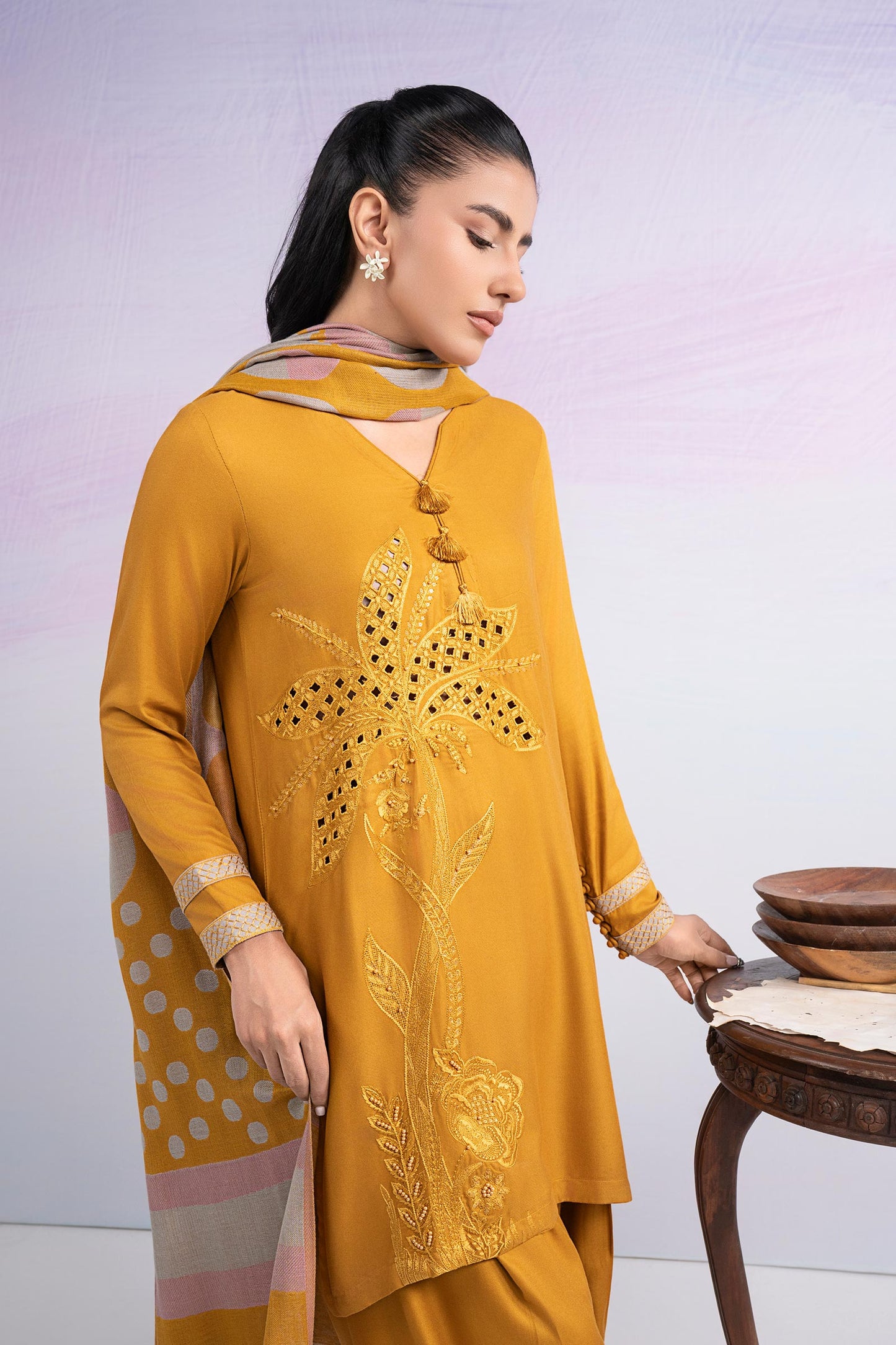 3 Pc Embroidered Twill Suit