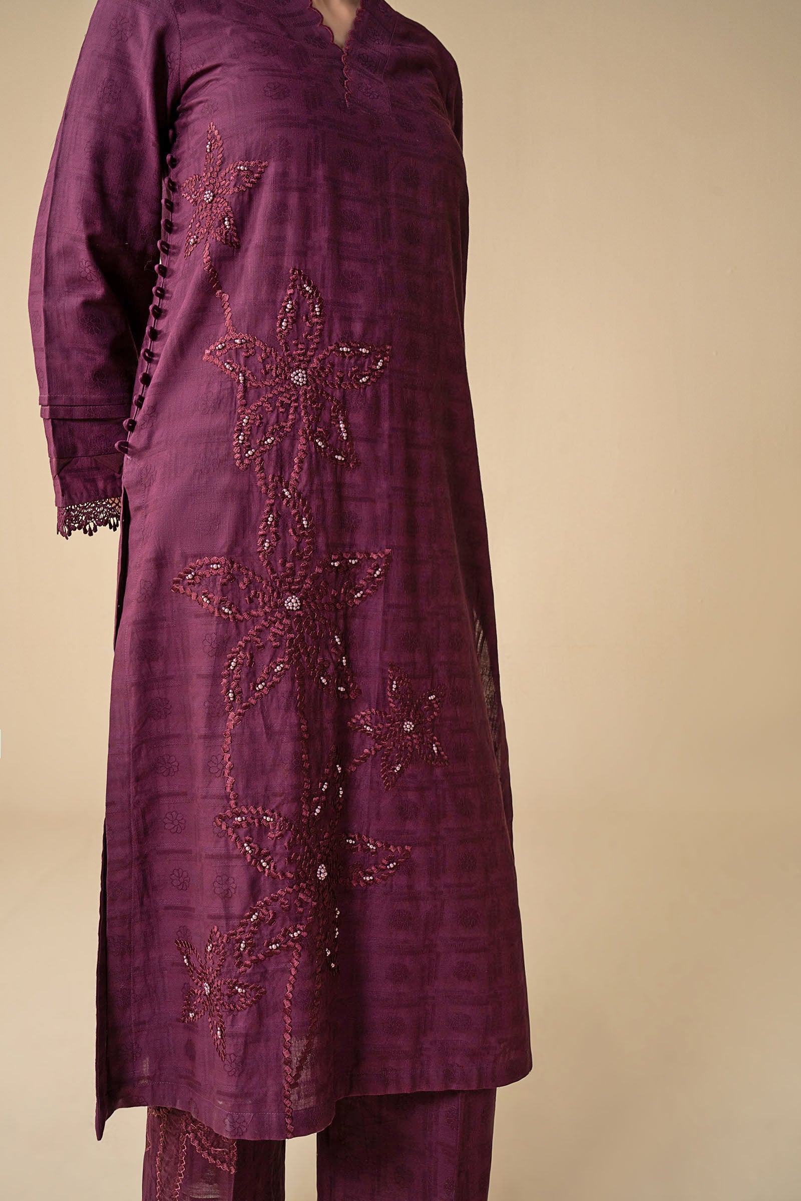 3 Pc Embroidered Khaddar Jacquard Suit