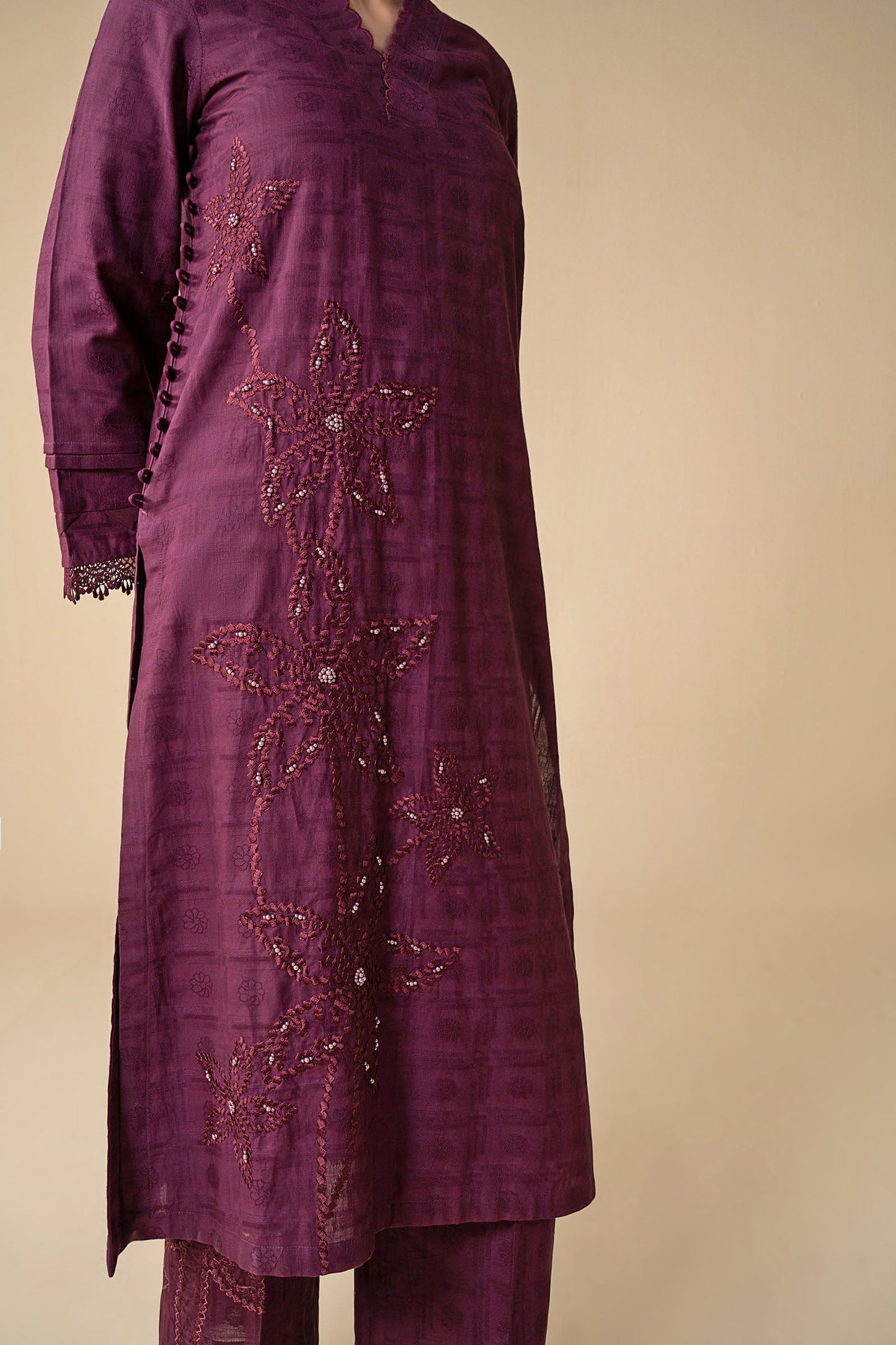 3 Pc Embroidered Khaddar Jacquard Suit