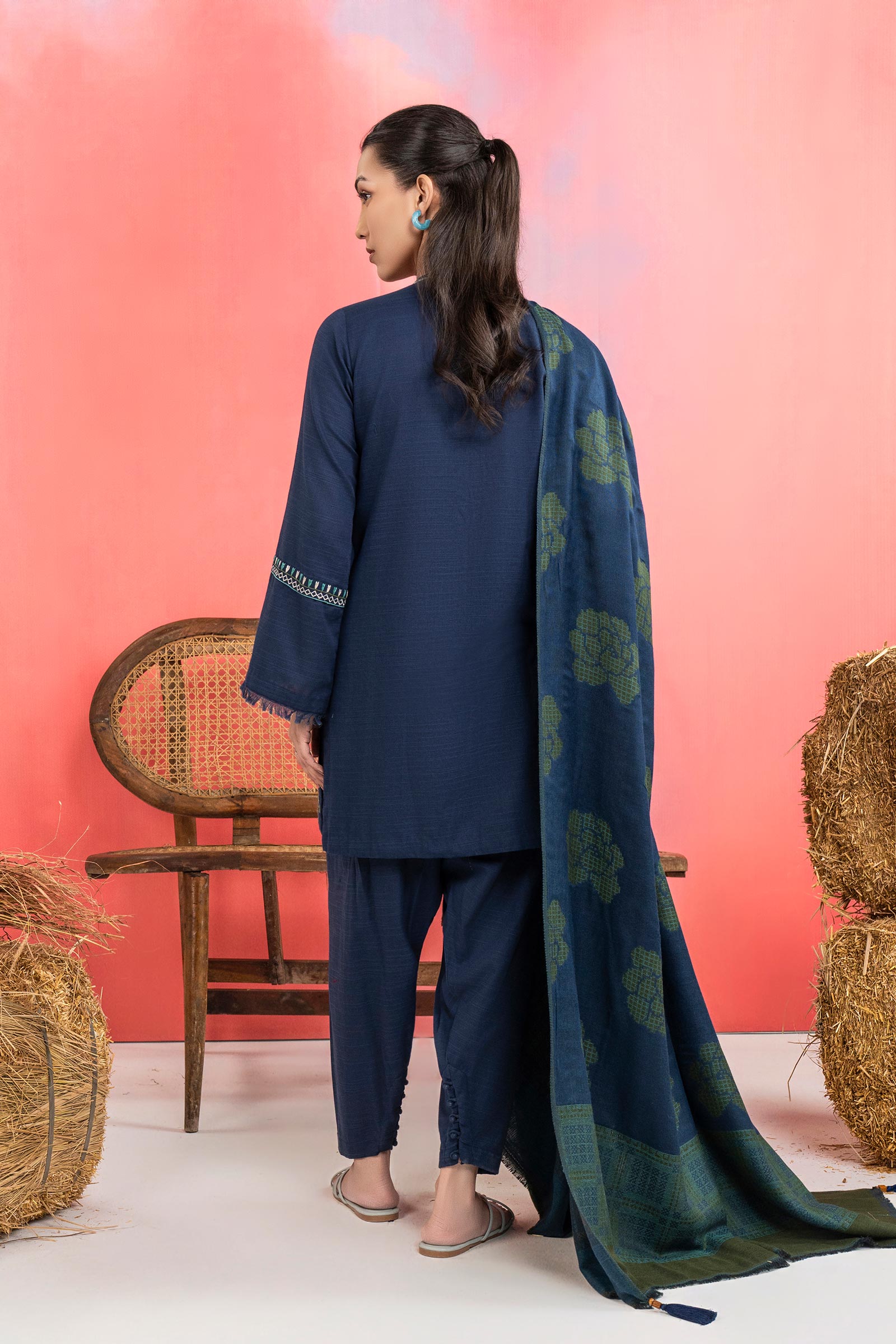 3 Pc Embroidered Slub Khaddar Suit