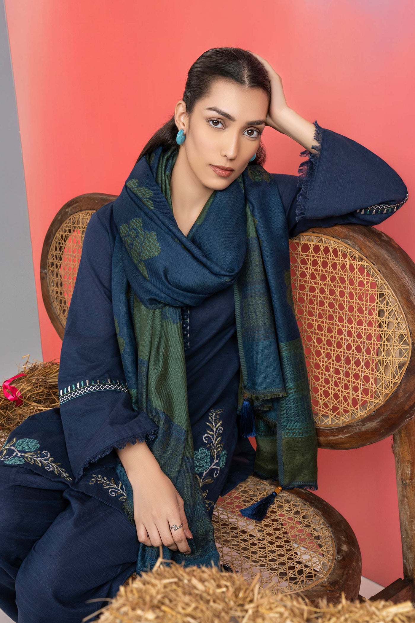 3 Pc Embroidered Slub Khaddar Suit