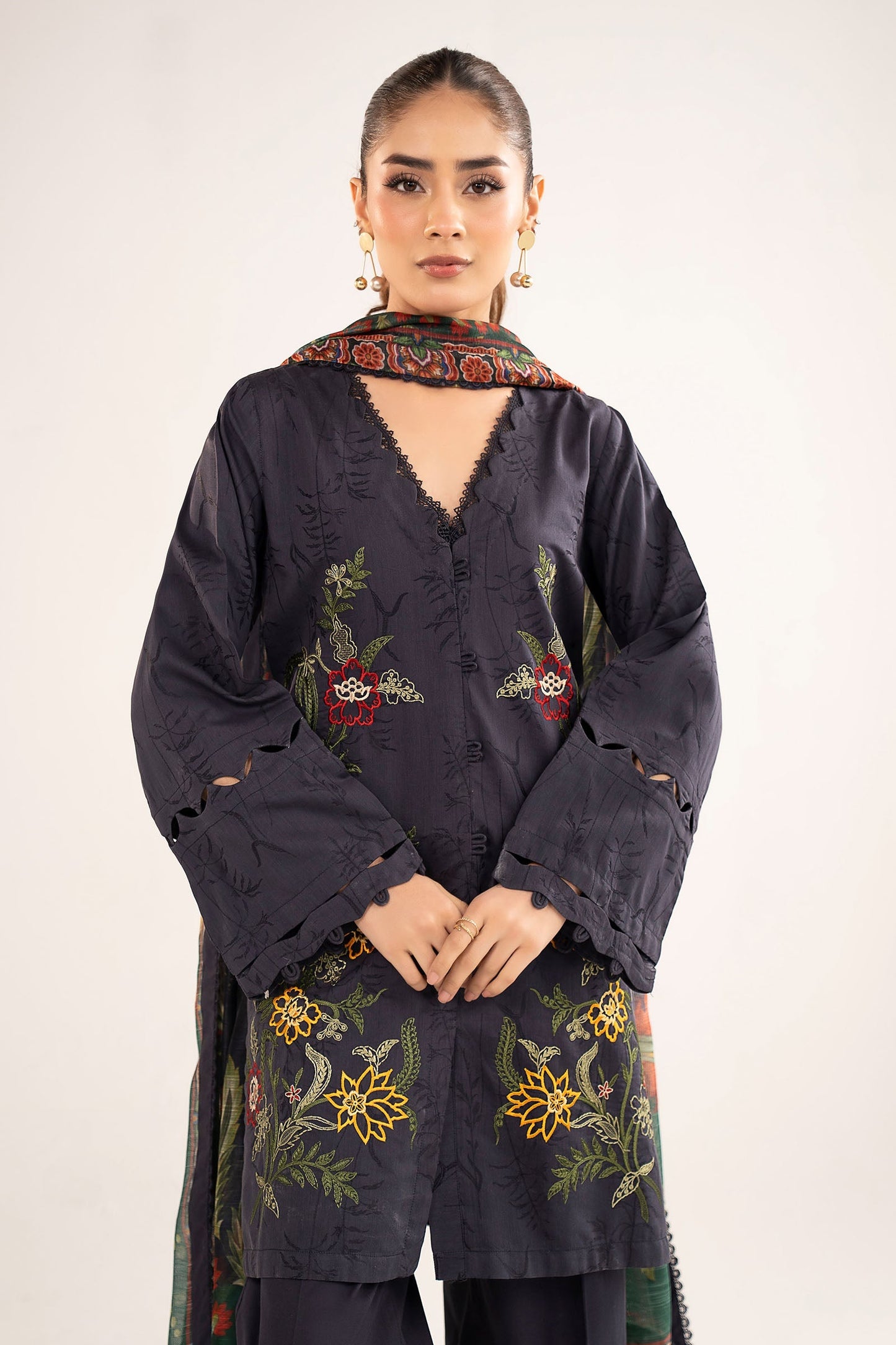 3 Pc Embroidered Viscose Suit