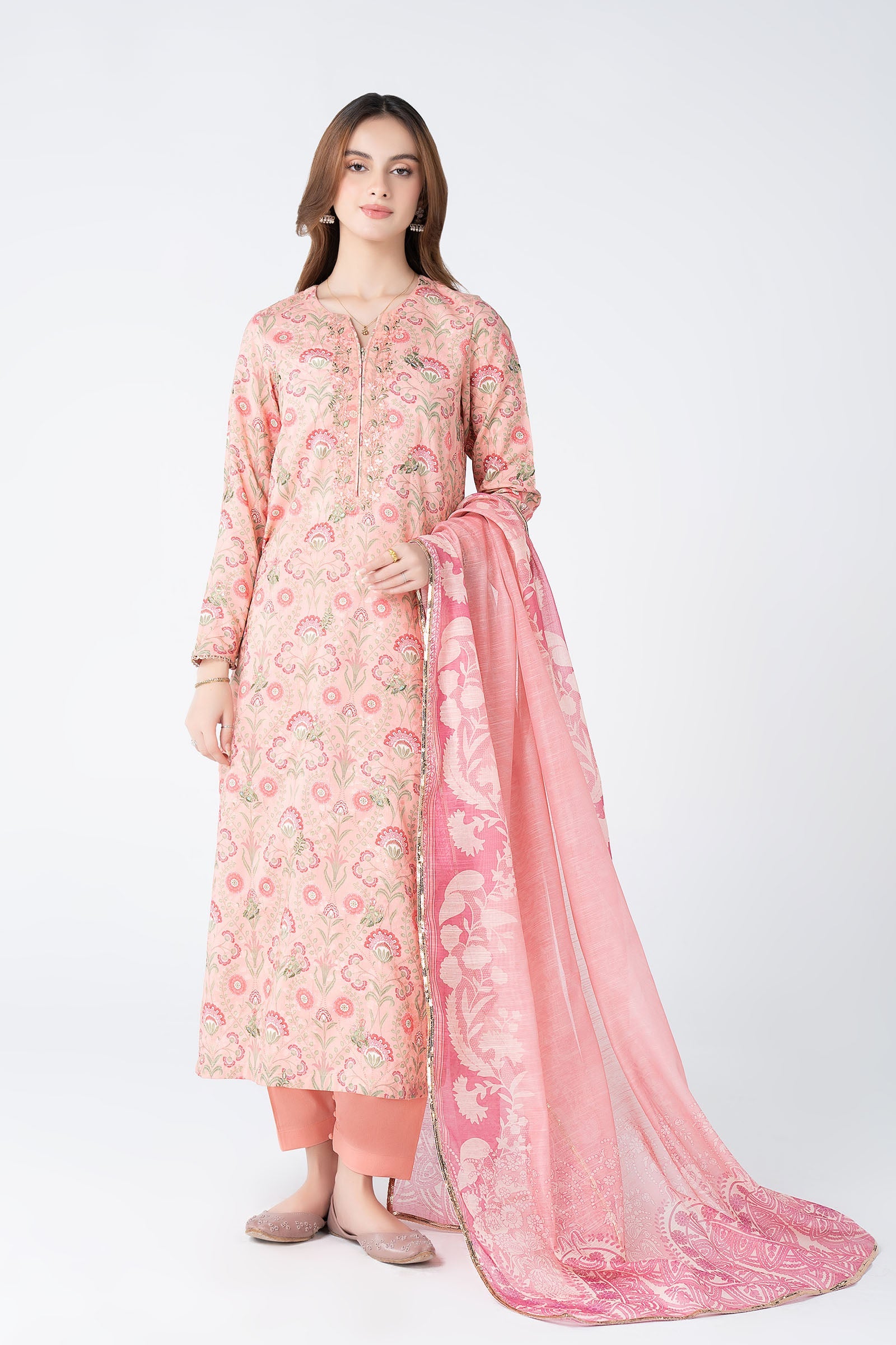 3 Pc Embroidered Dobby Lurex Suit