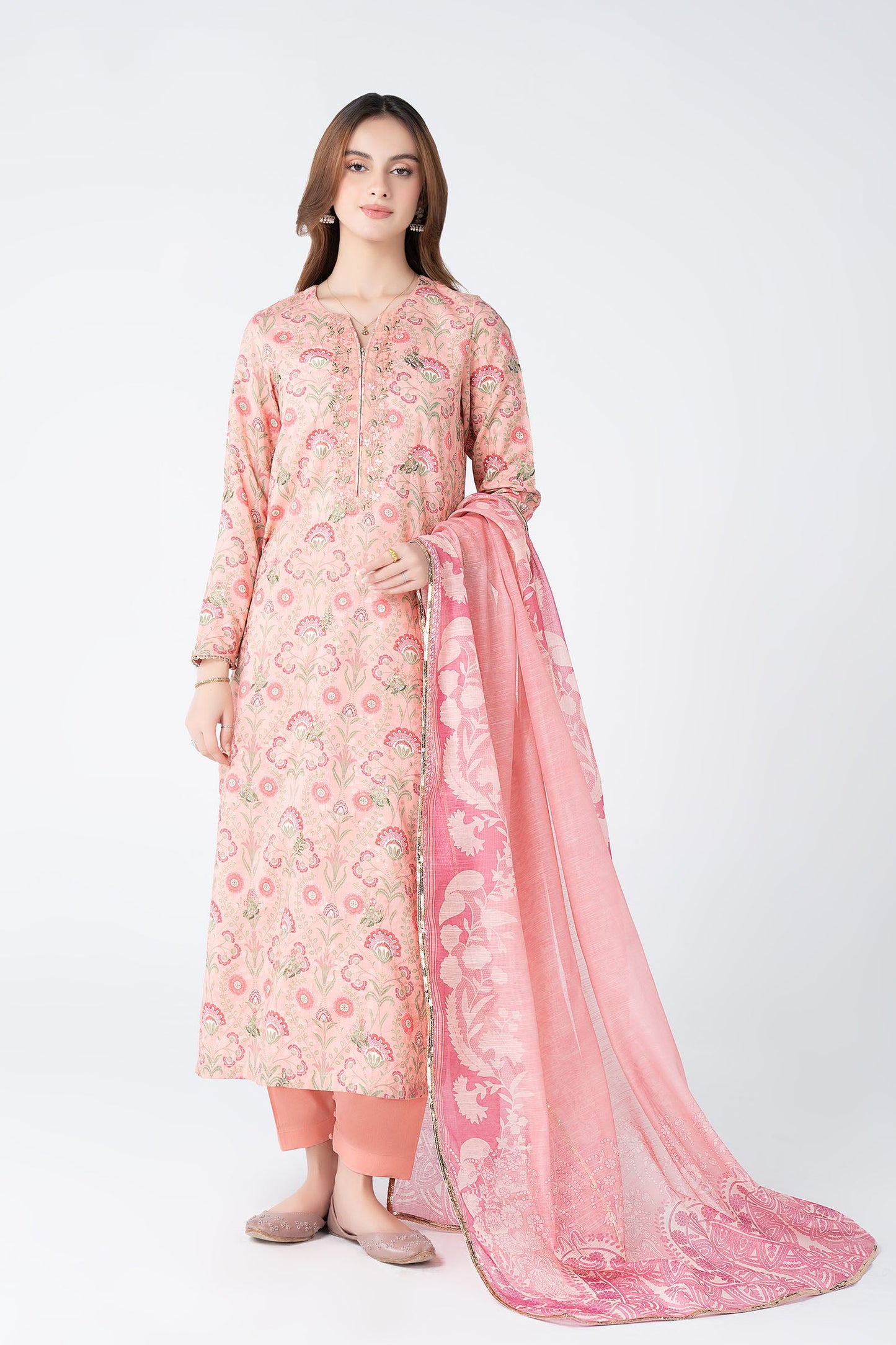 3 Pc Embroidered Dobby Lurex Suit