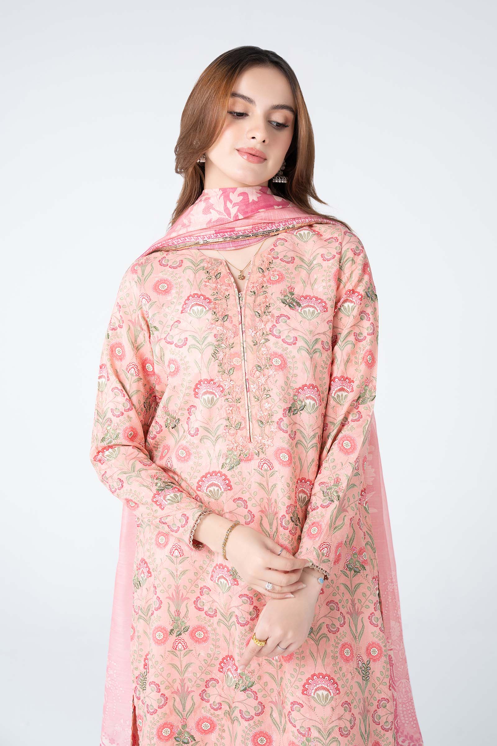 3 Pc Embroidered Dobby Lurex Suit