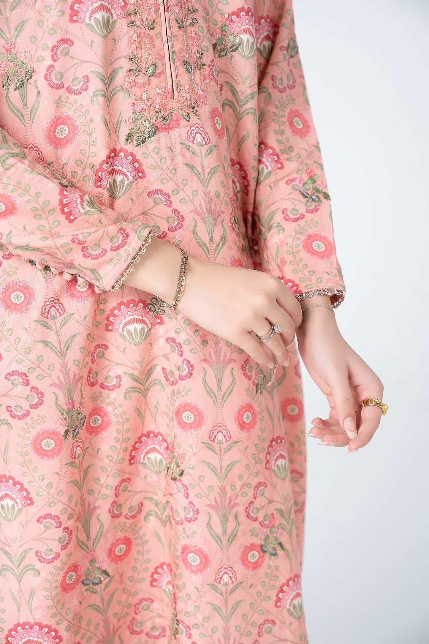 3 Pc Embroidered Dobby Lurex Suit