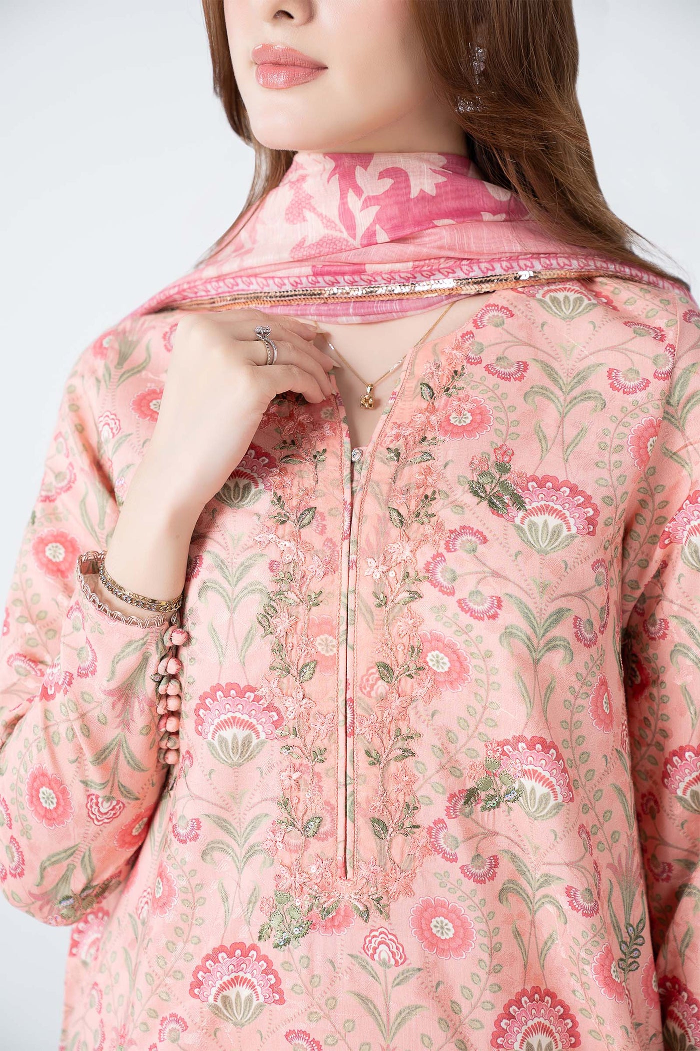 3 Pc Embroidered Dobby Lurex Suit