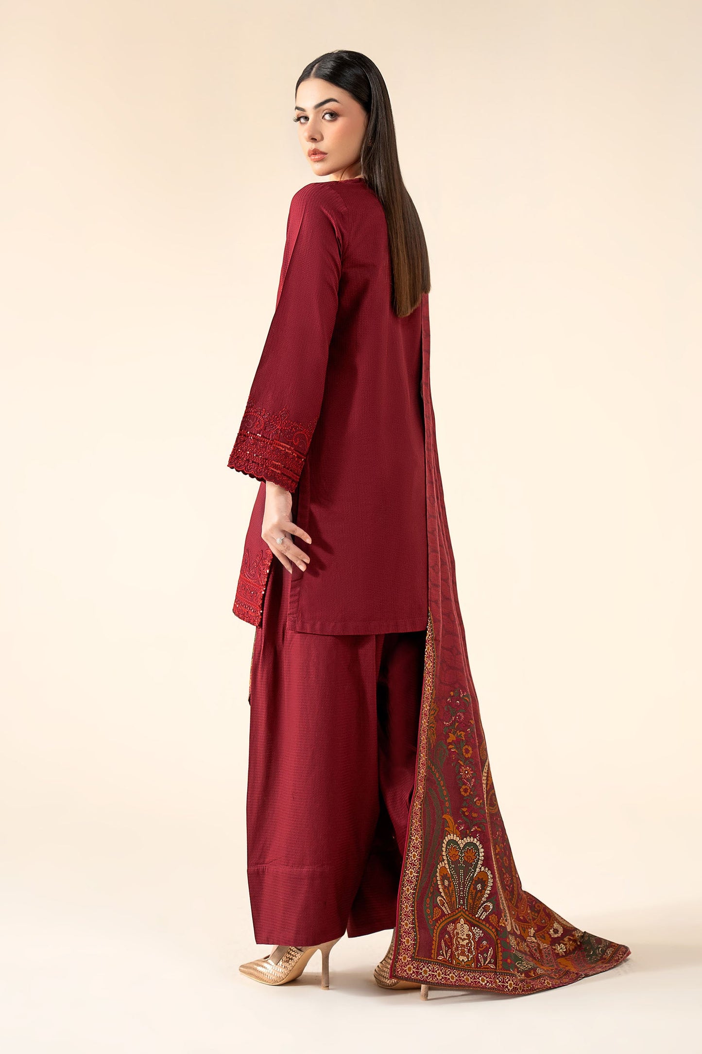 3 Pc Embroidered Dobby Cotton Suit