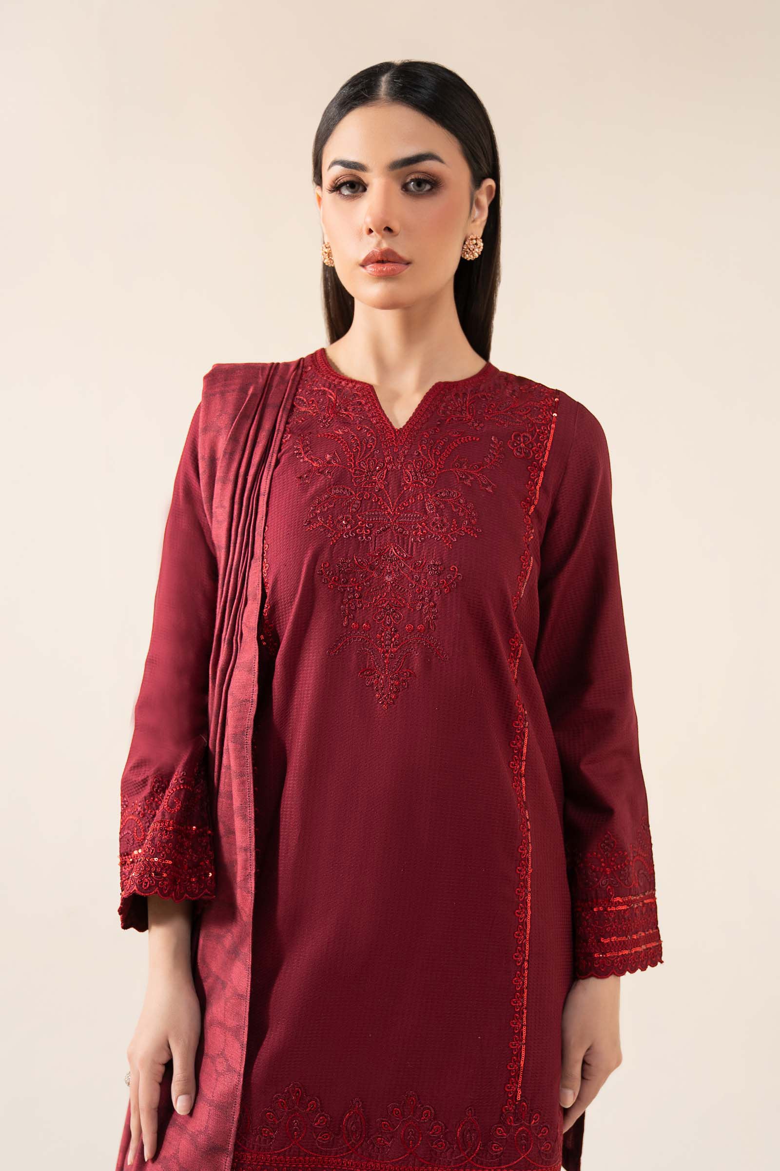 3 Pc Embroidered Dobby Cotton Suit