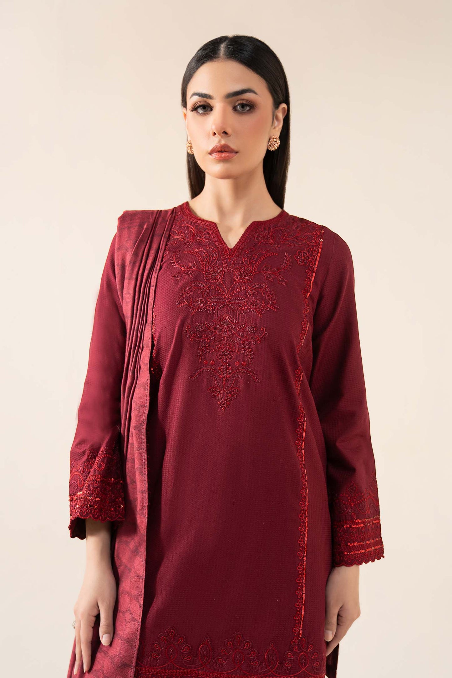 3 Pc Embroidered Dobby Cotton Suit