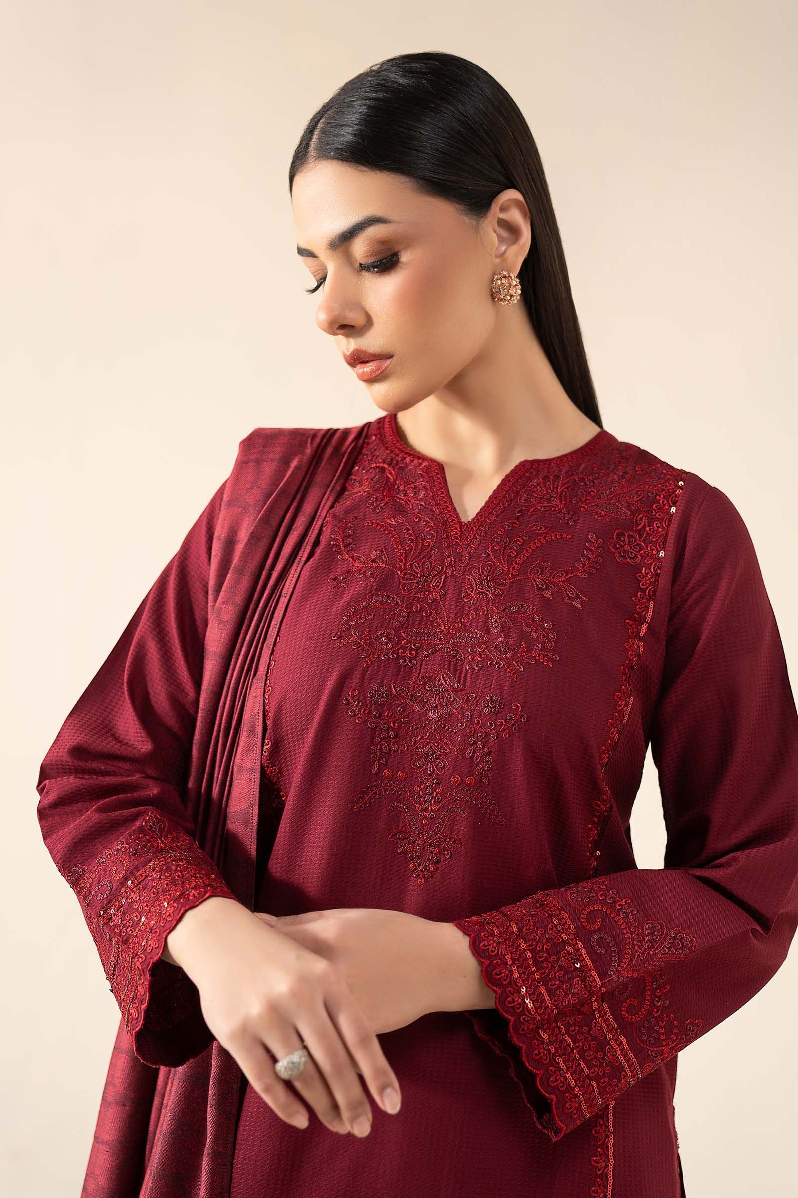 3 Pc Embroidered Dobby Cotton Suit