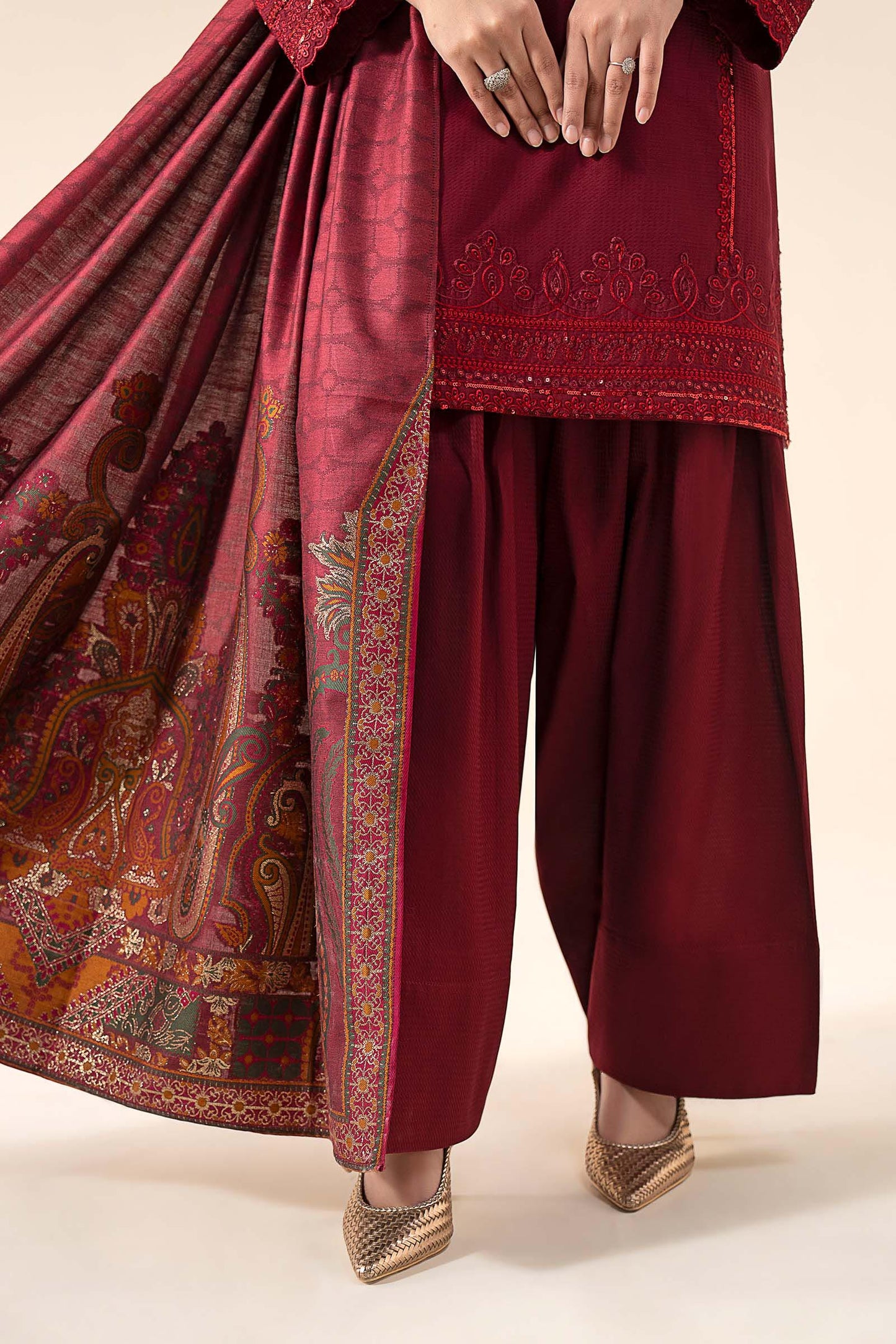 3 Pc Embroidered Dobby Cotton Suit