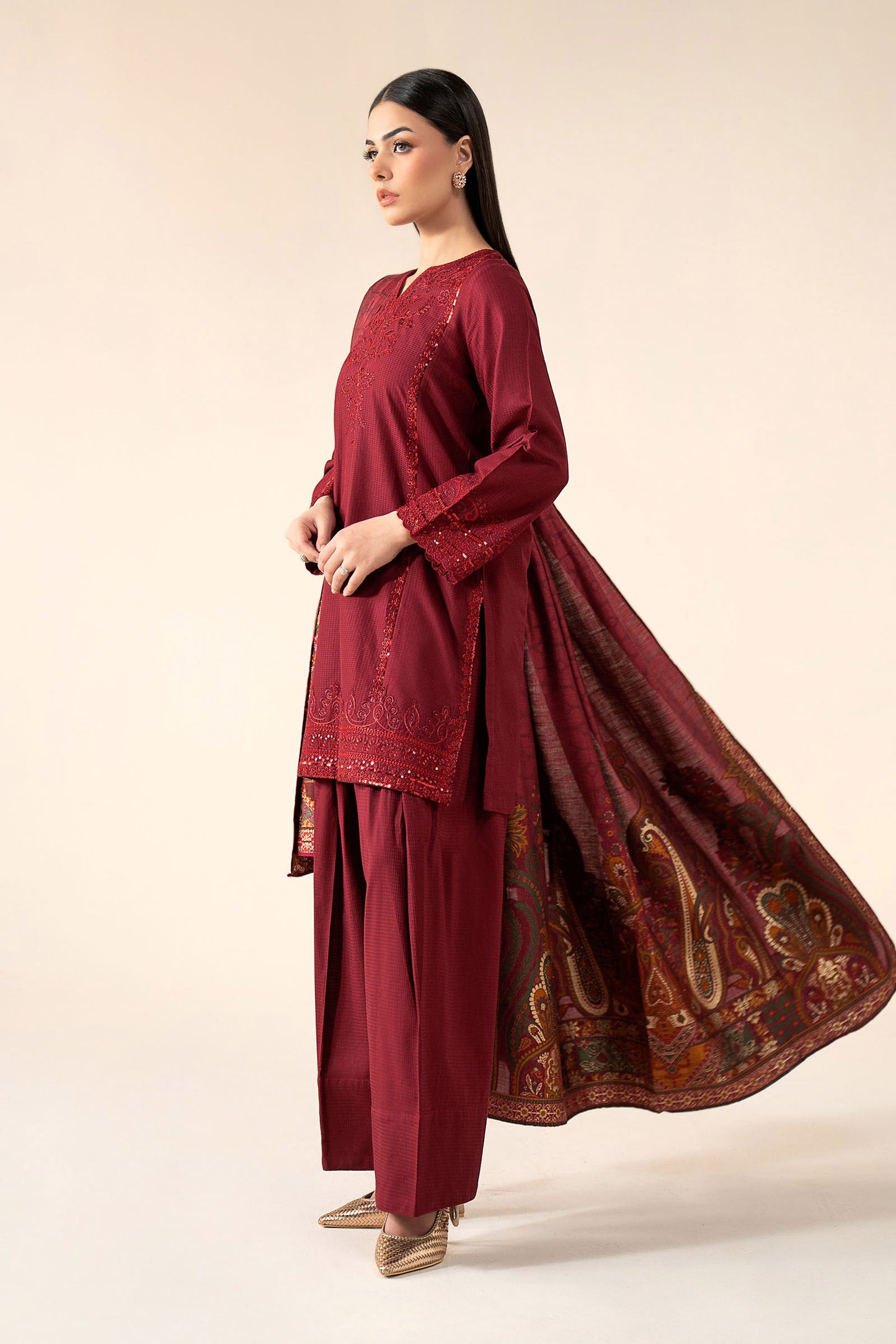 3 Pc Embroidered Dobby Cotton Suit