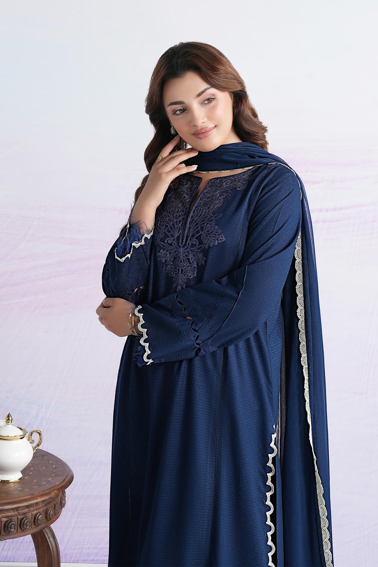 3 Pc Embroidered Rib Karandi Suit