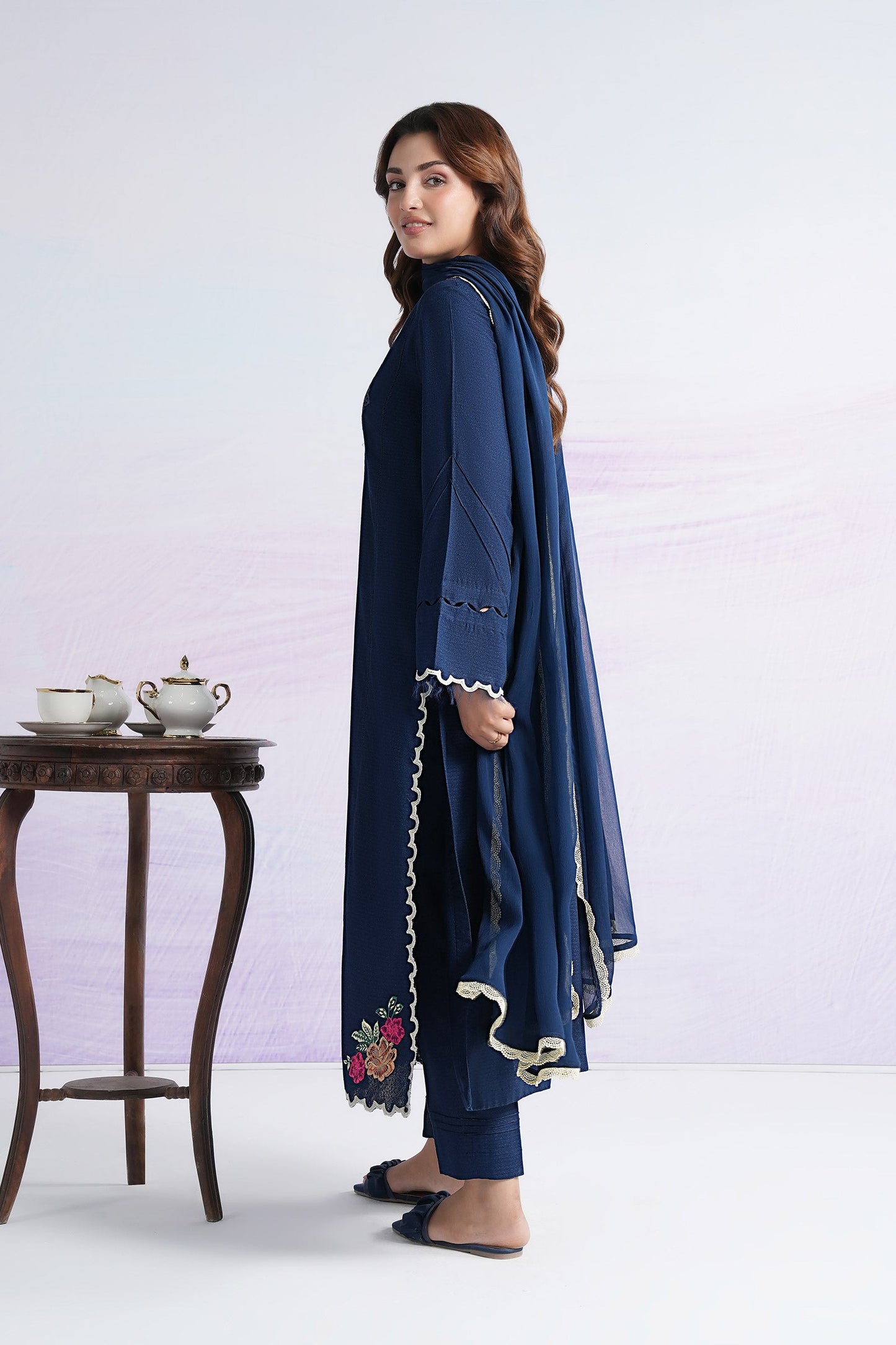 3 Pc Embroidered Rib Karandi Suit