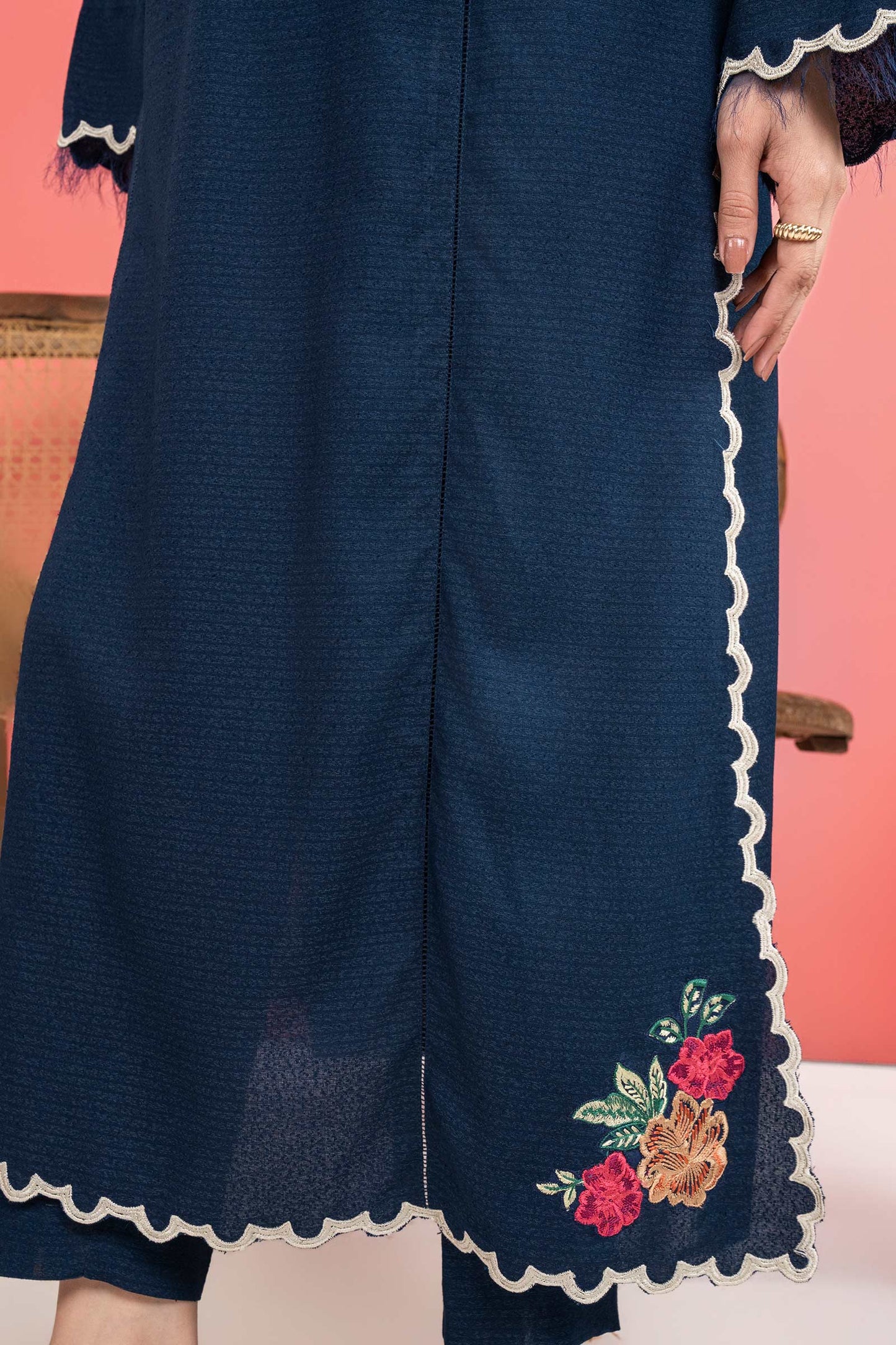 3 Pc Embroidered Rib Karandi Suit