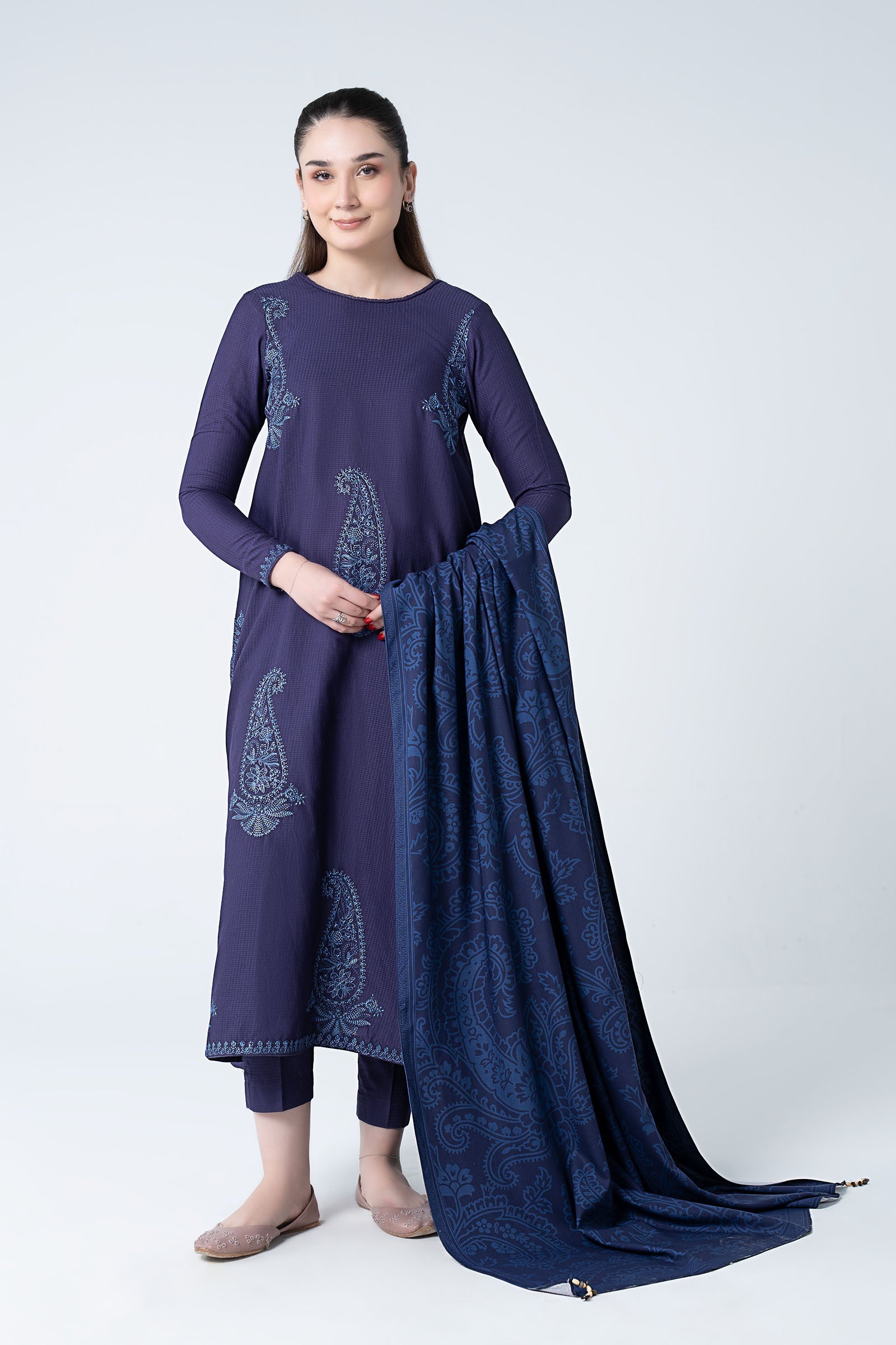 3 Pc Embroidered Dobby Cotton Suit