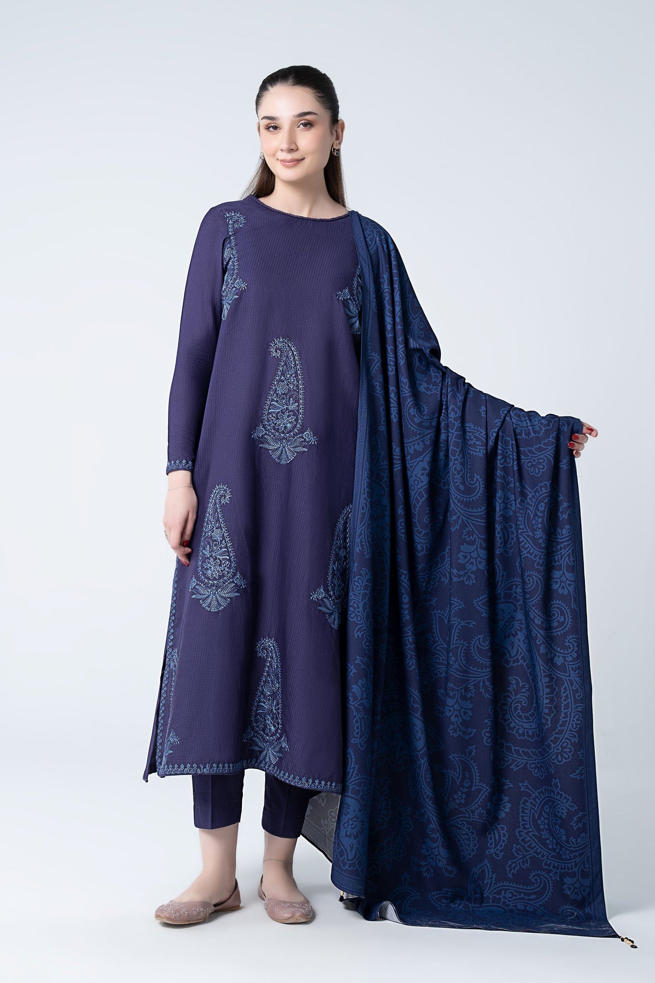 3 Pc Embroidered Dobby Cotton Suit
