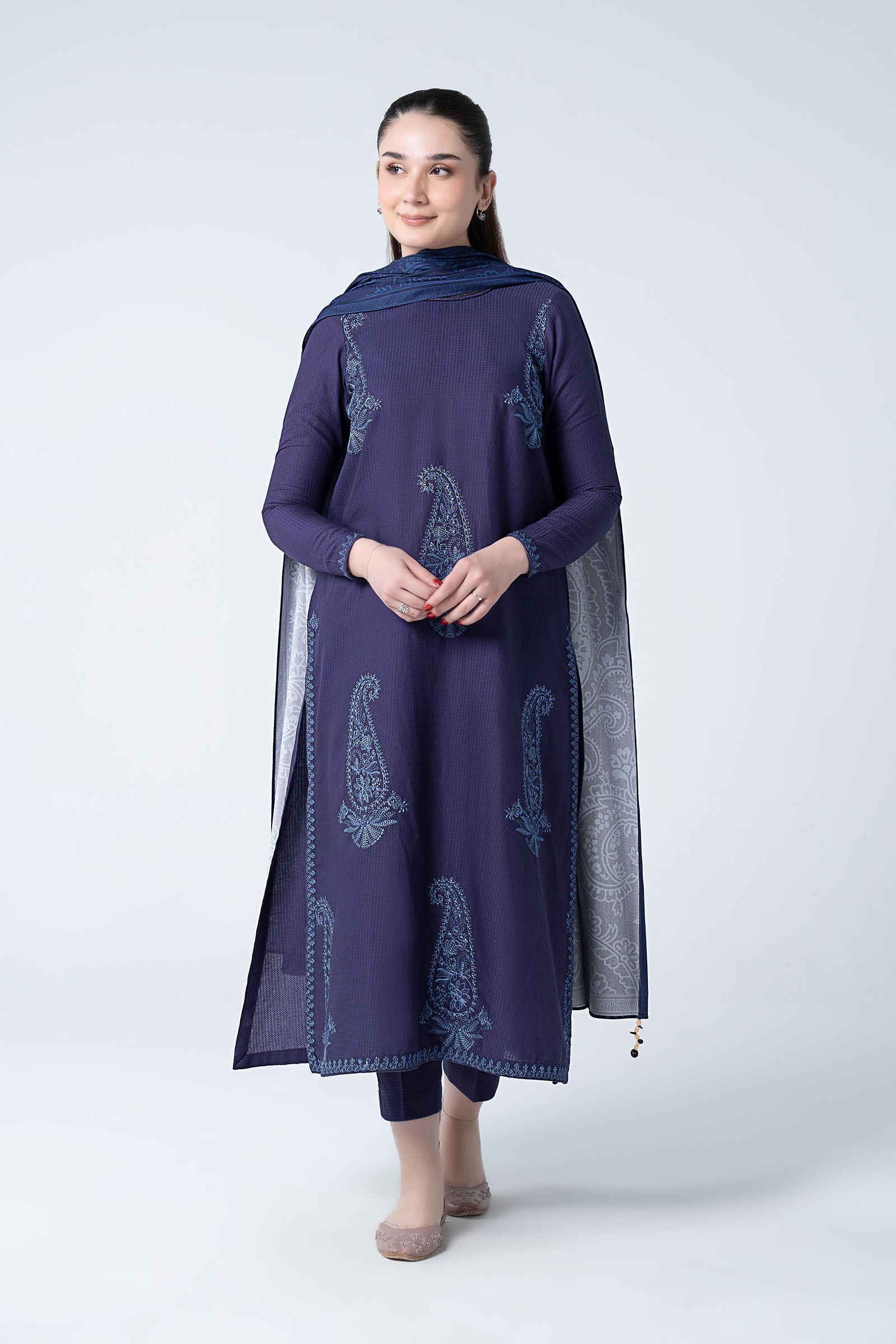 3 Pc Embroidered Dobby Cotton Suit