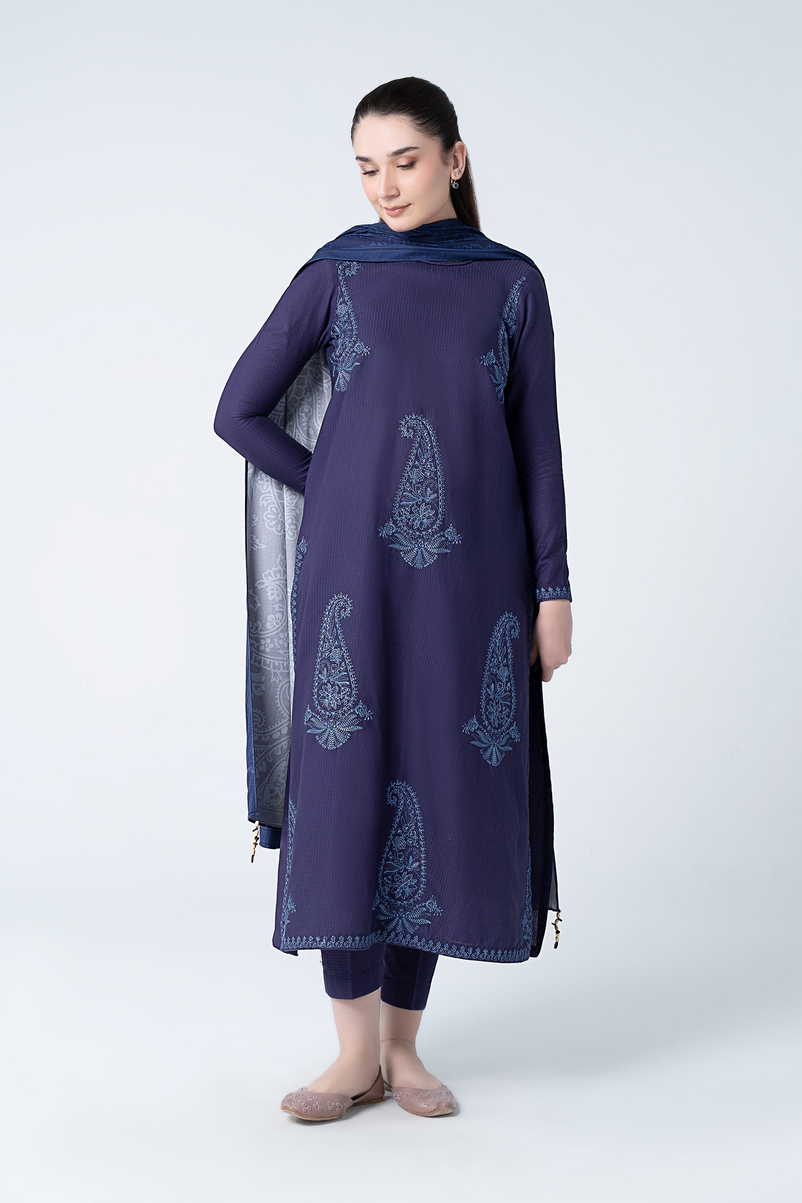 3 Pc Embroidered Dobby Cotton Suit