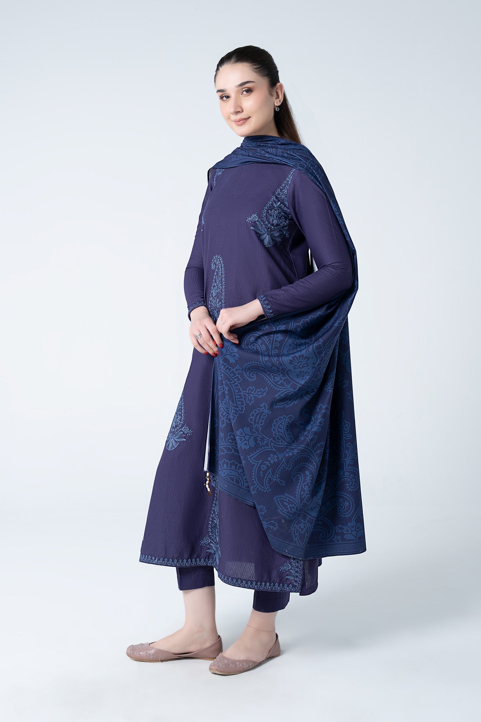 3 Pc Embroidered Dobby Cotton Suit