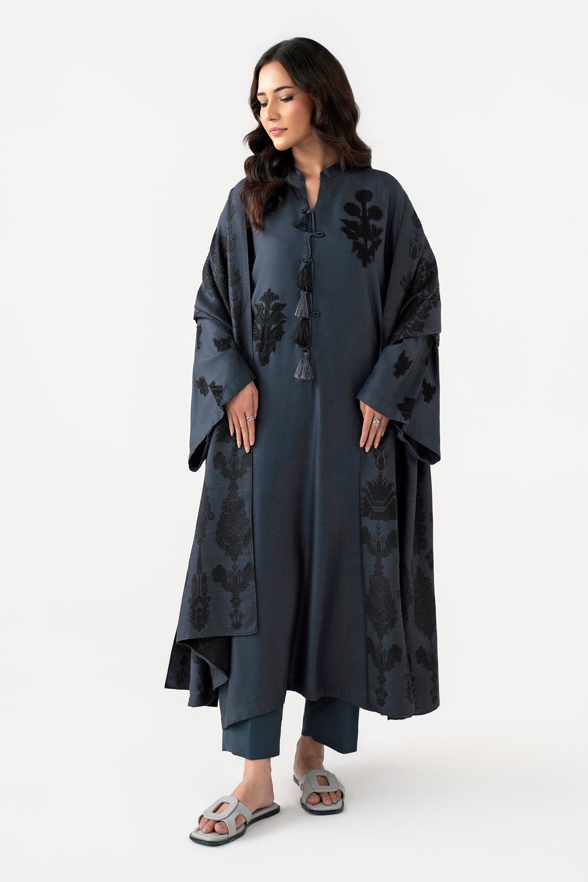 2 Pc Embroidered Herringbone Suit