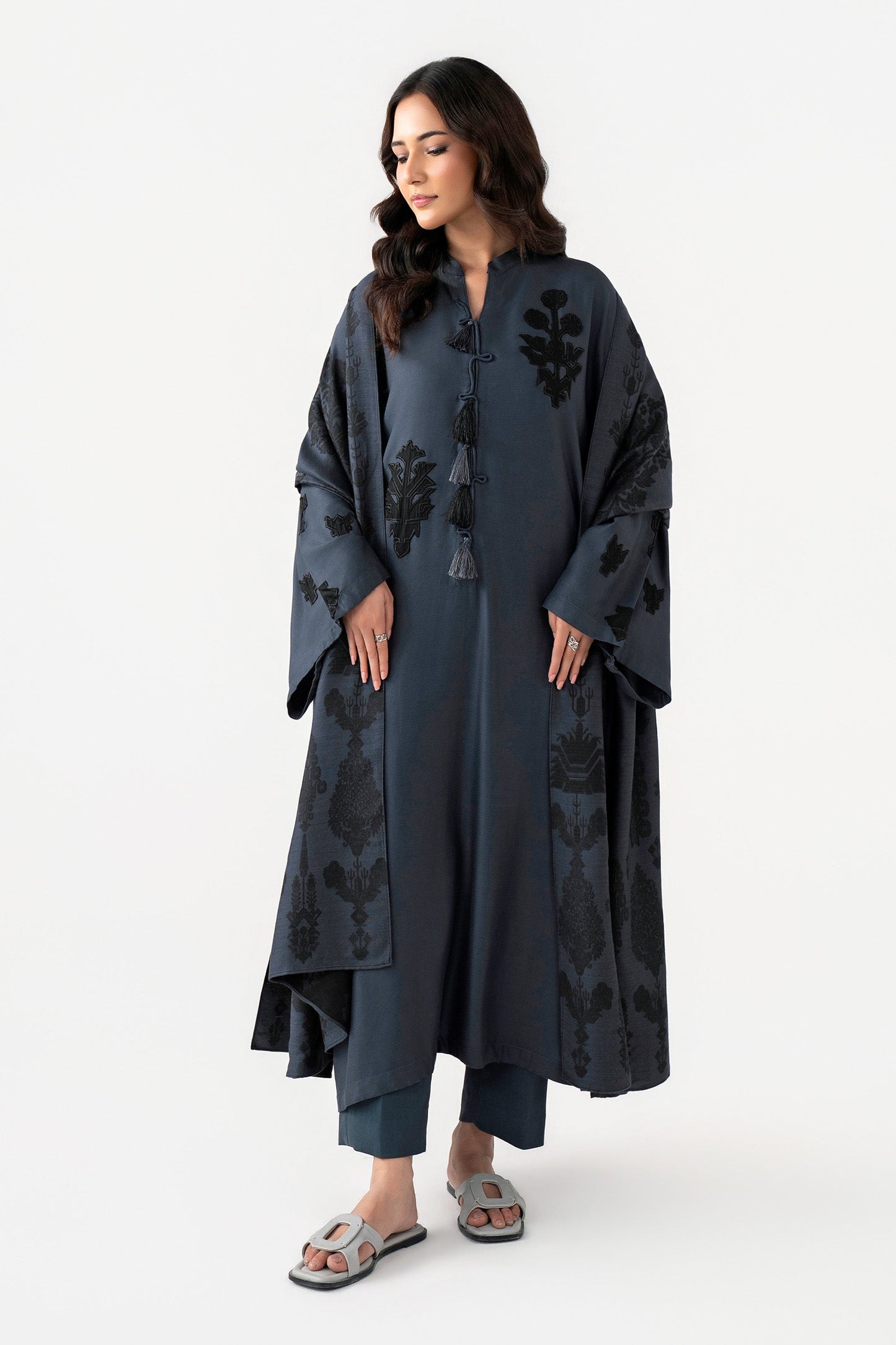 2 Pc Embroidered Herringbone Suit