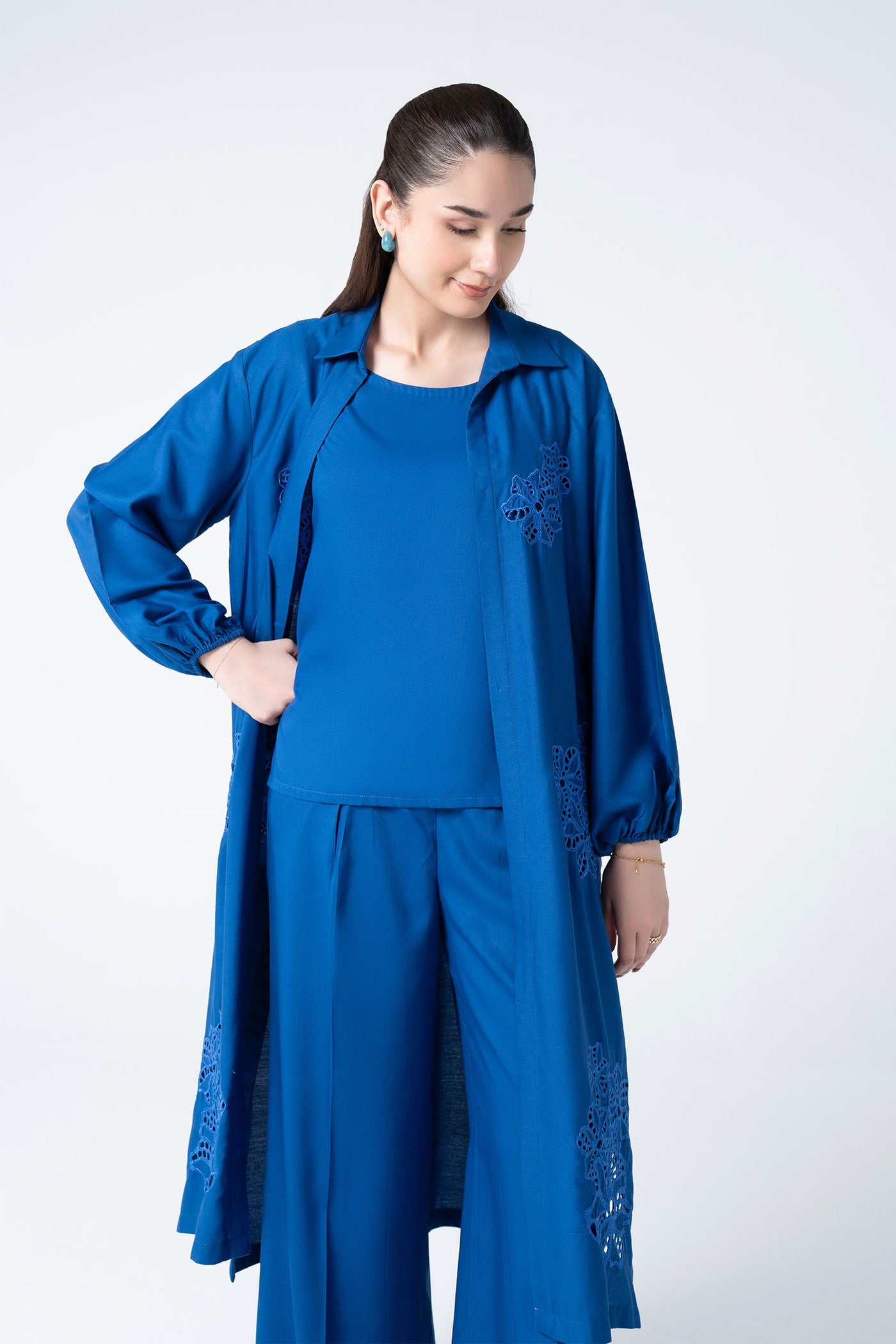 3 Pc Embroidered Linen Suit