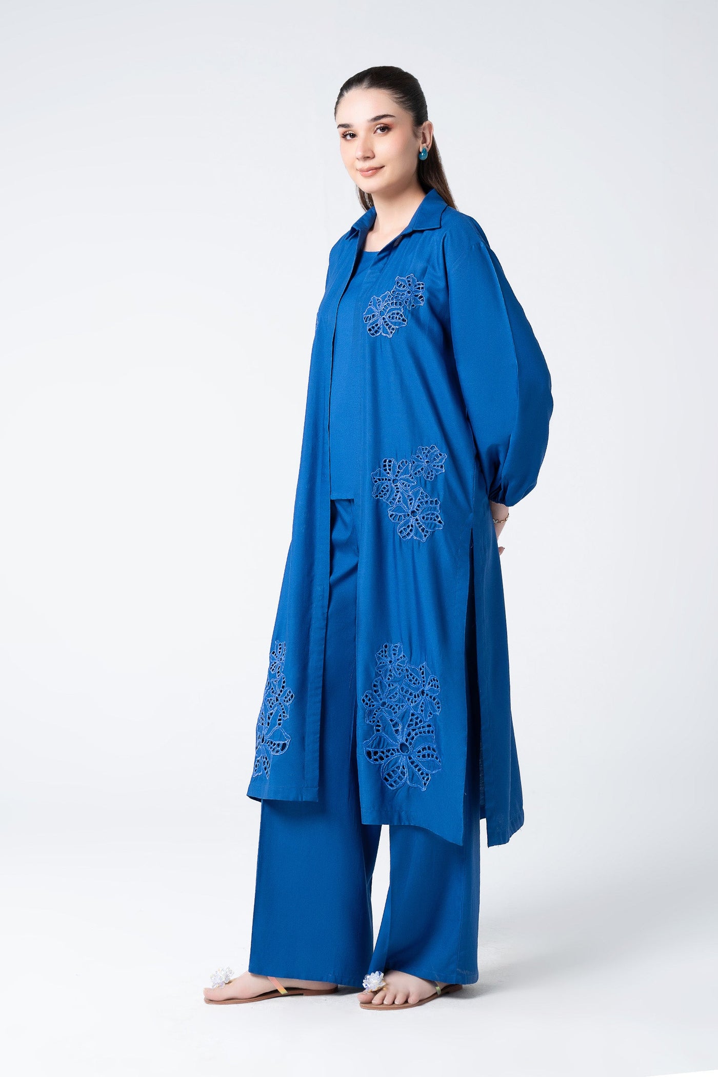 3 Pc Embroidered Linen Suit