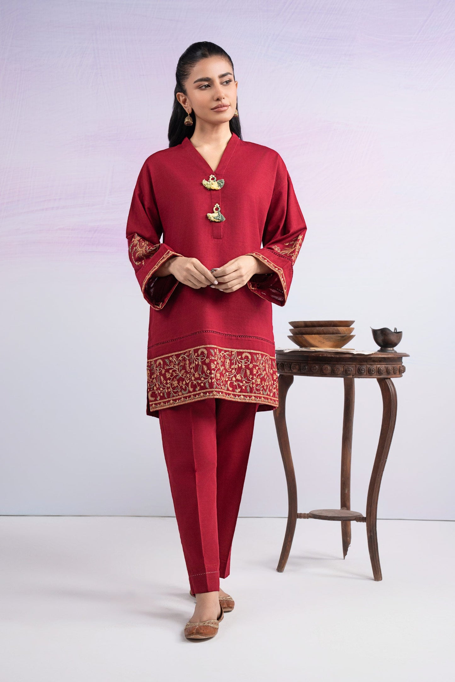 2 Pc Embroidered Slub Khaddar Suit