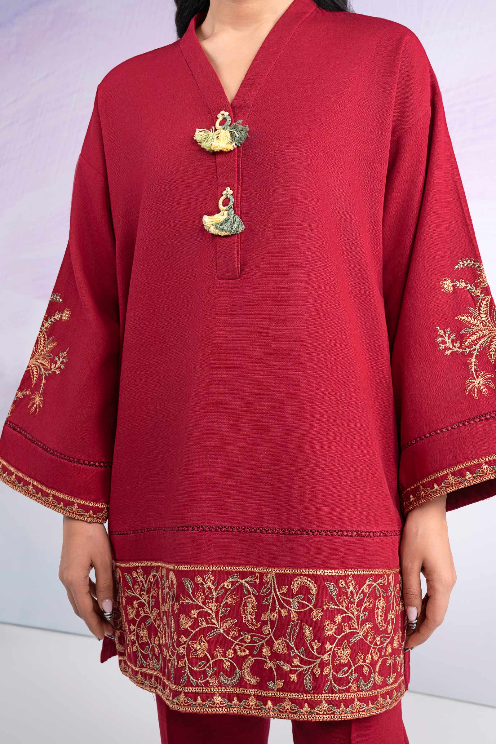 2 Pc Embroidered Slub Khaddar Suit