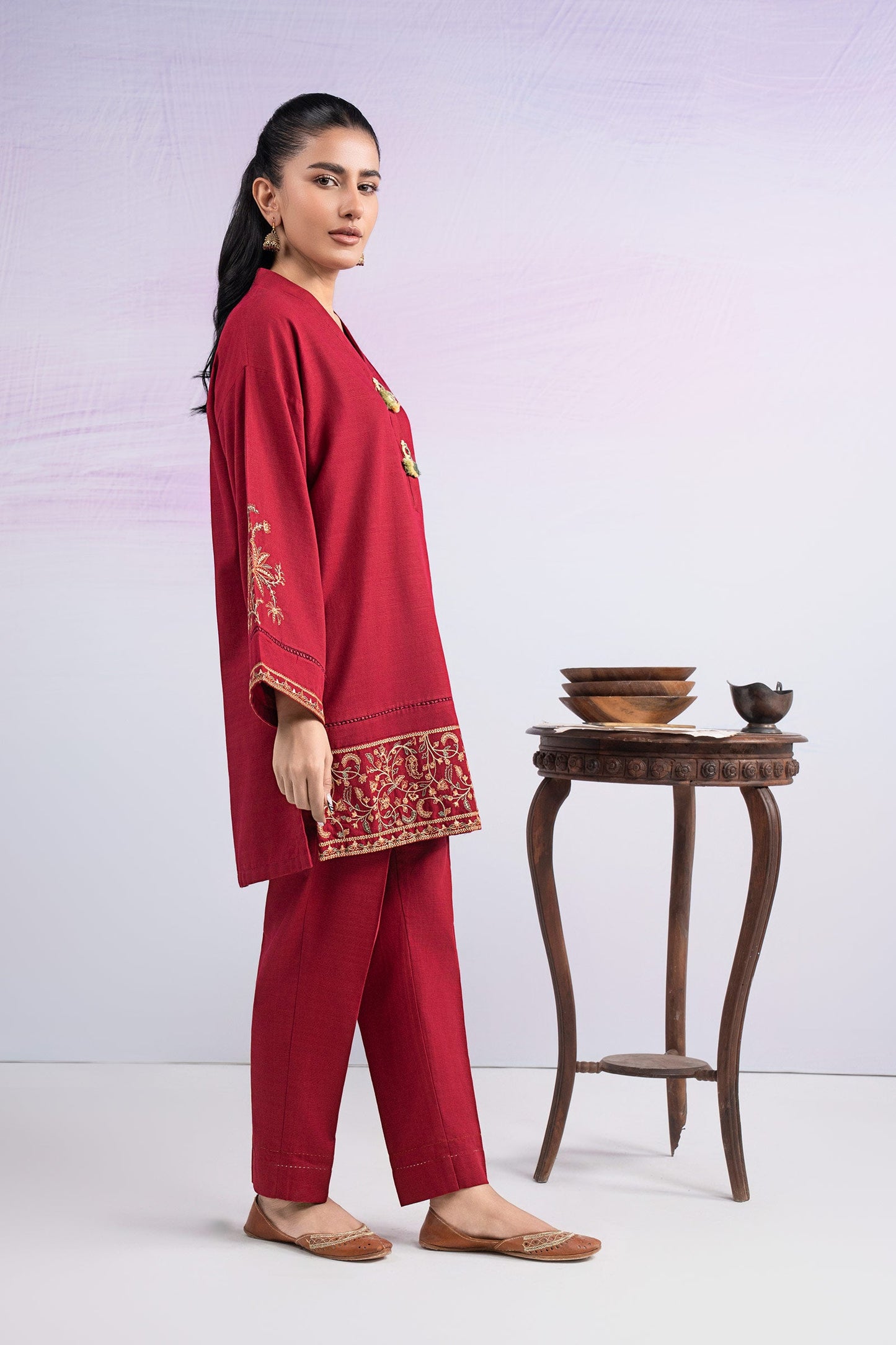 2 Pc Embroidered Slub Khaddar Suit