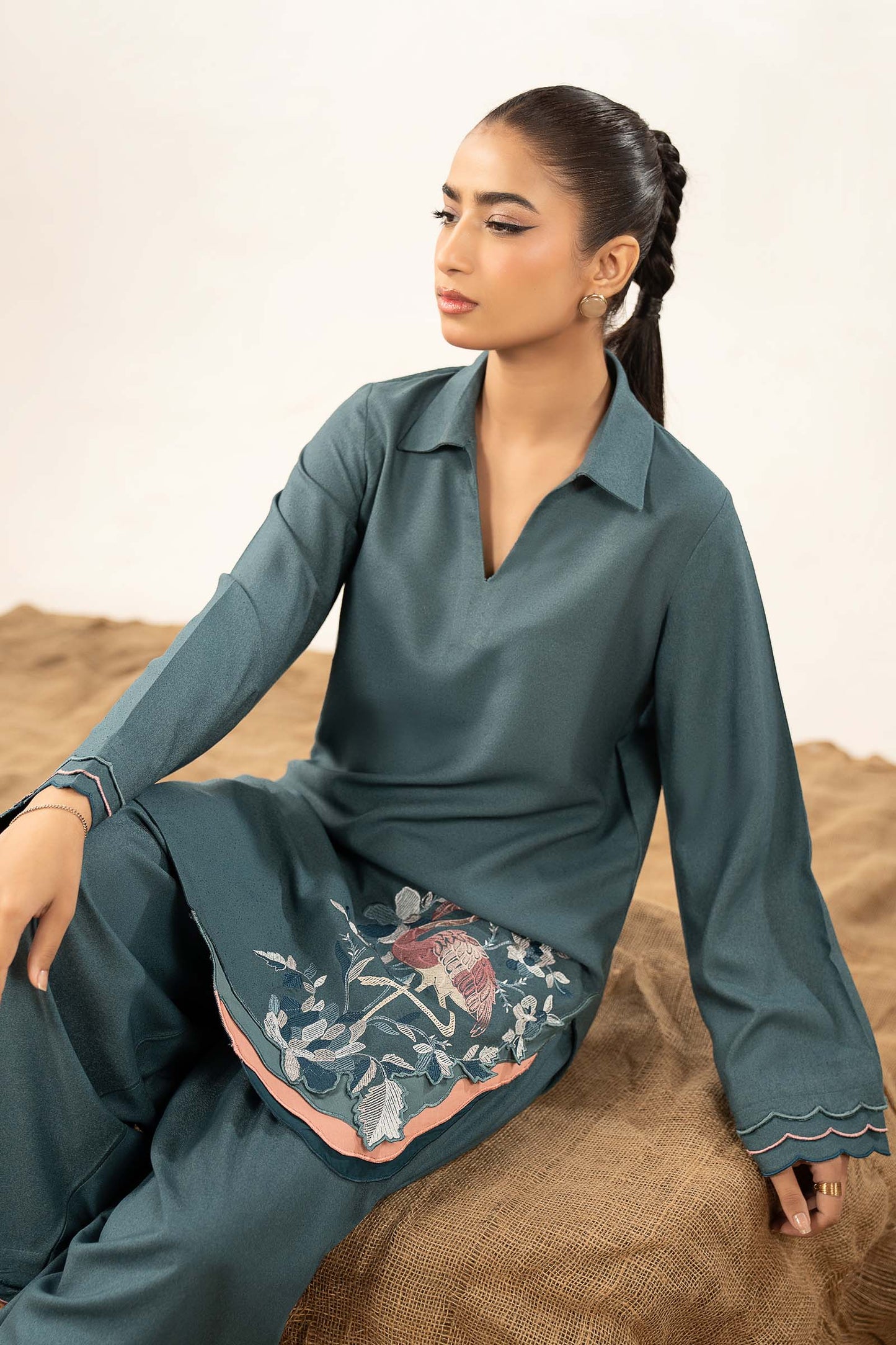 2 Pc Embroidered Silk Karandi Suit