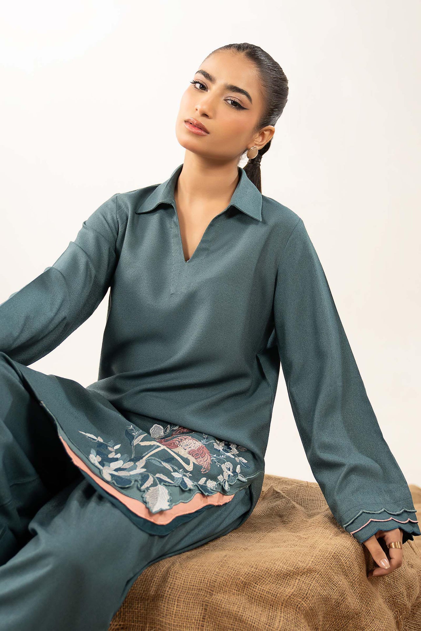 2 Pc Embroidered Silk Karandi Suit