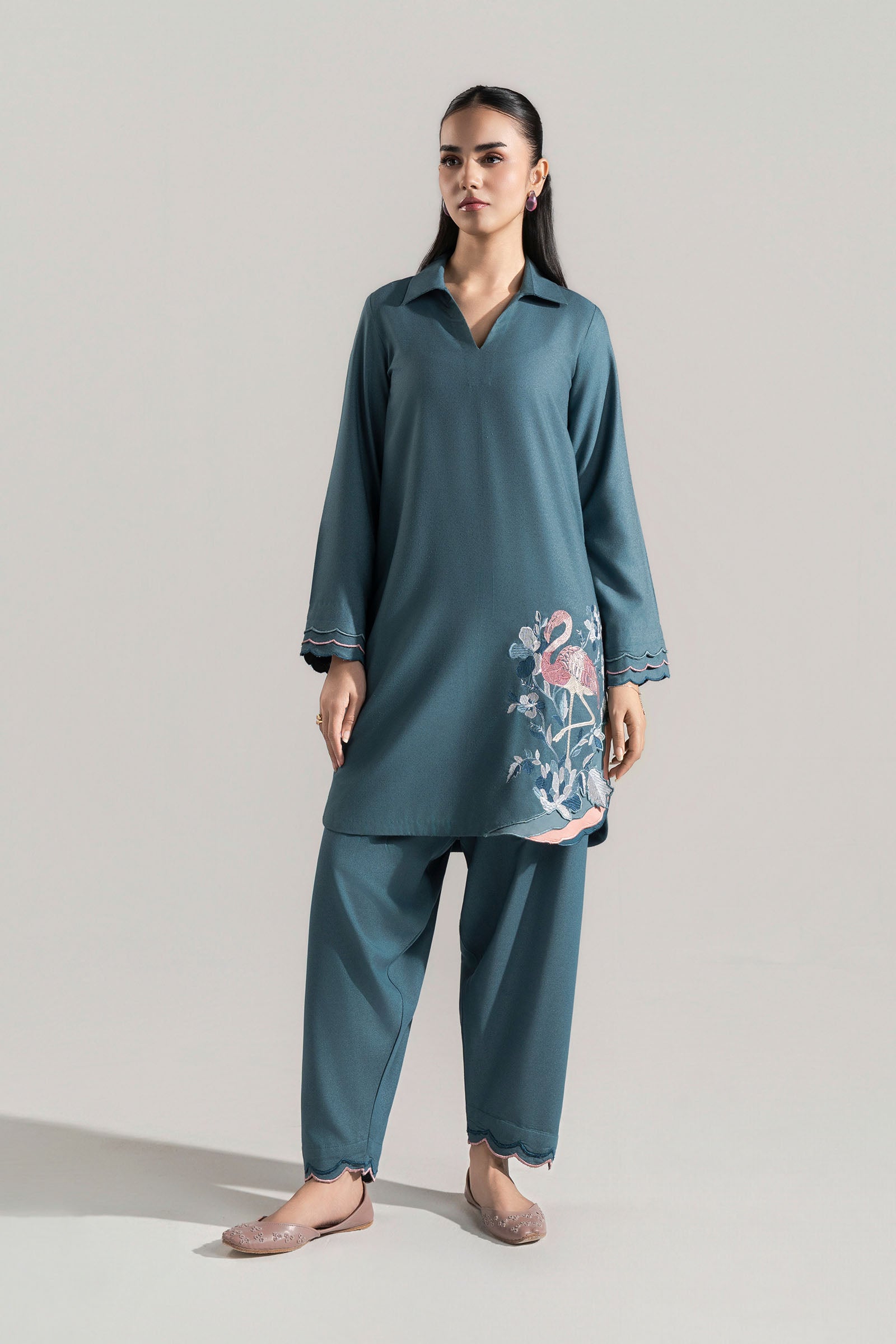 2 Pc Embroidered Silk Karandi Suit