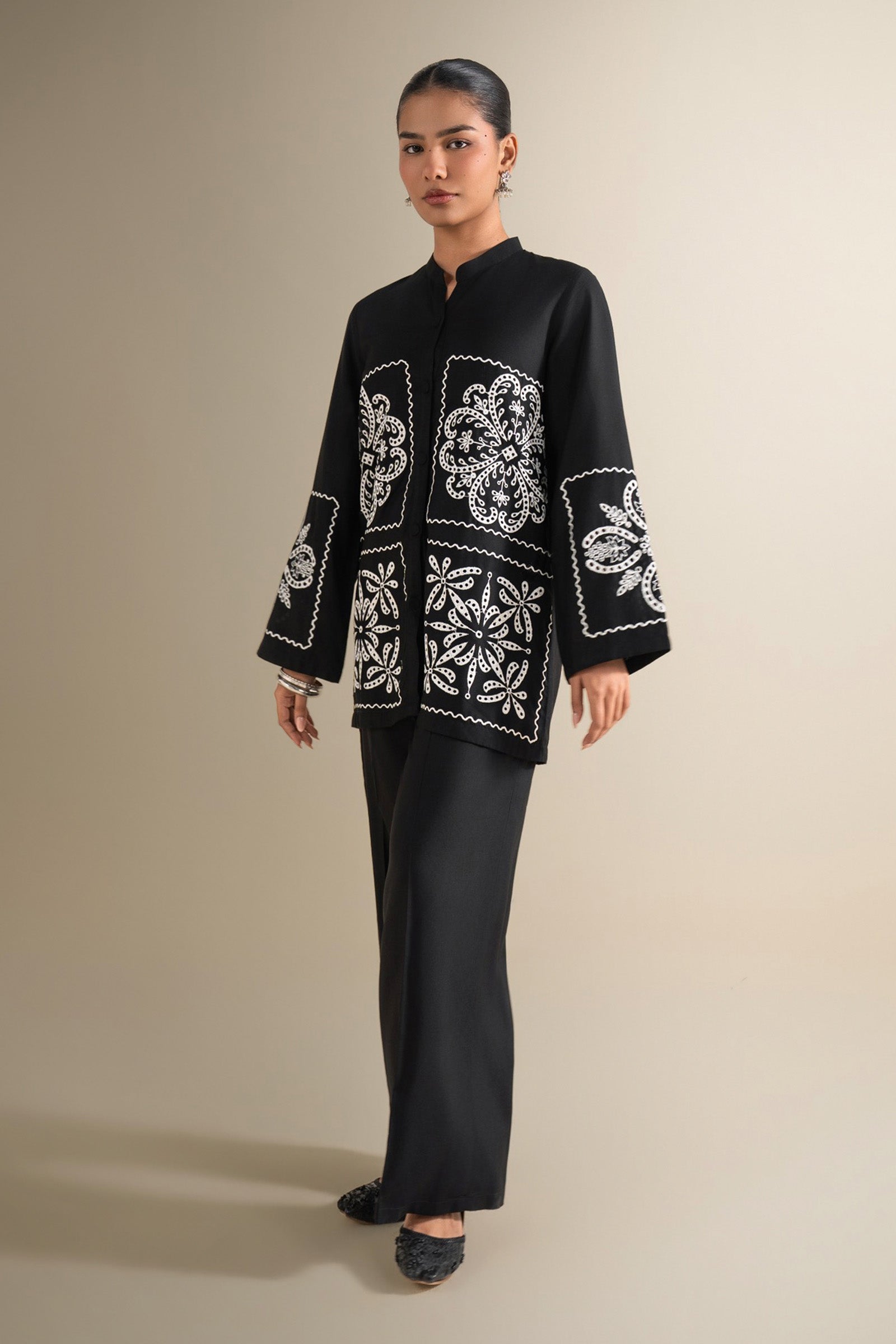 2 Pc Embroidered Linen Suit