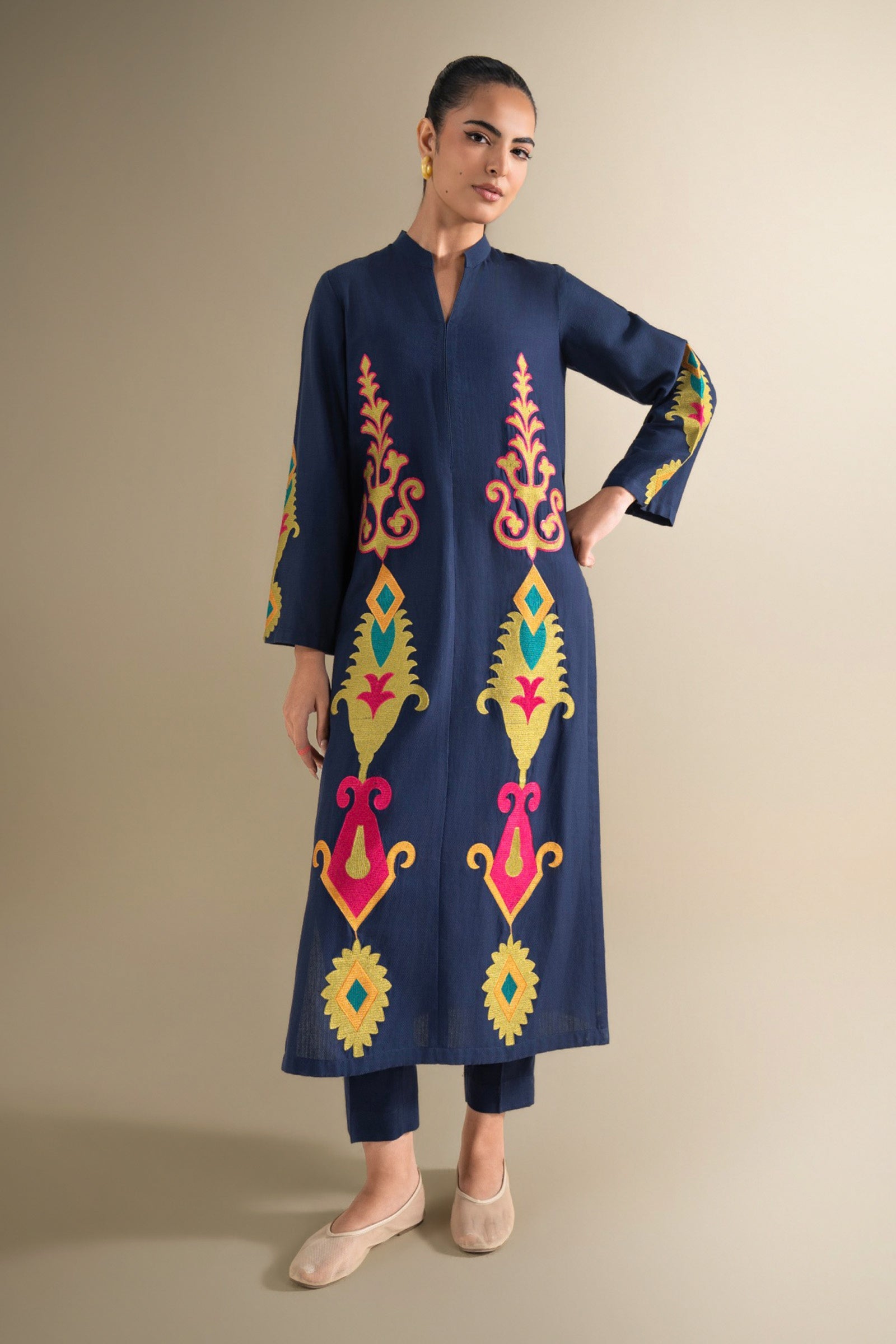 2 Pc Embroidered Cotton Dobby Suit