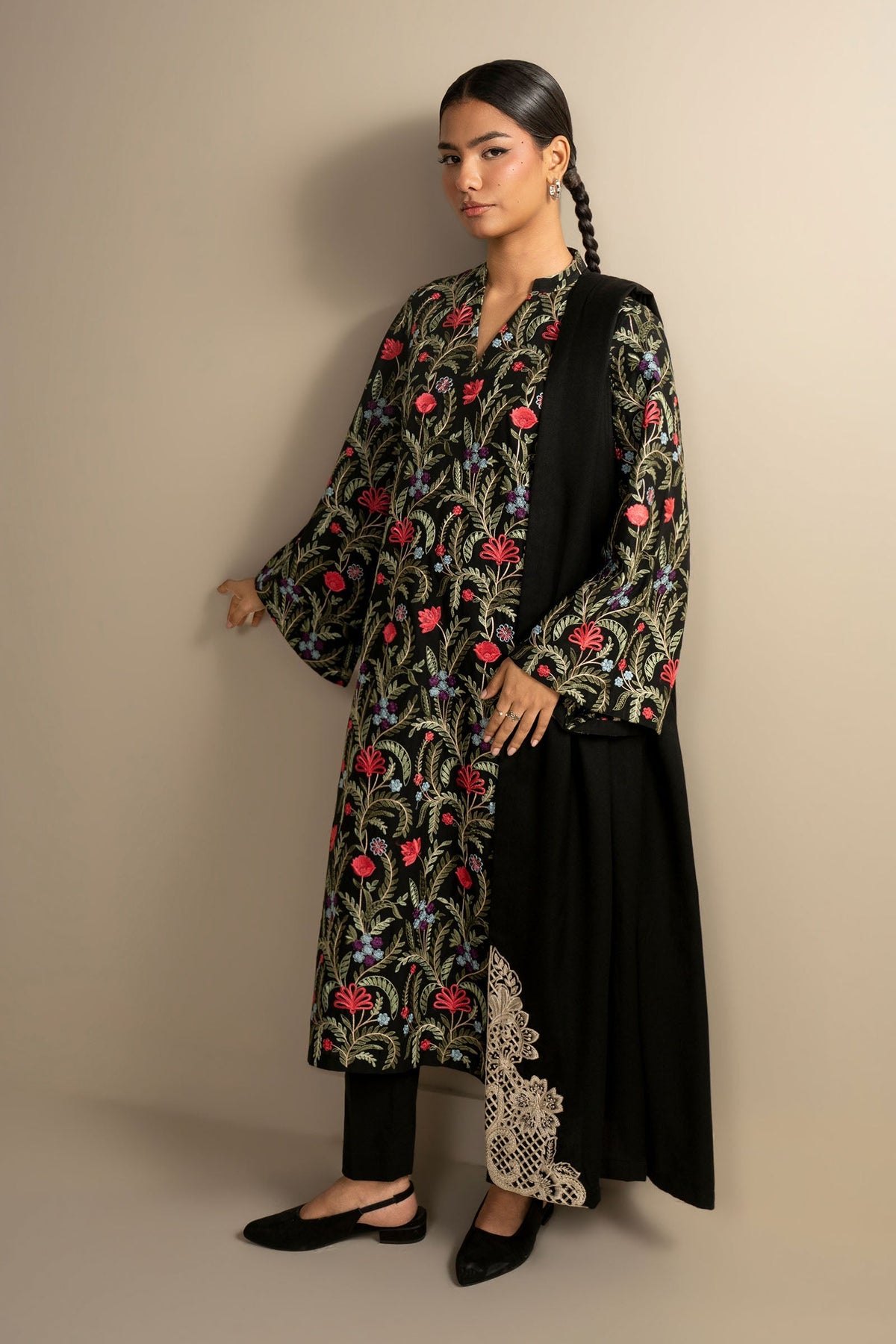 2 Pc Embroidered Cambric Suit