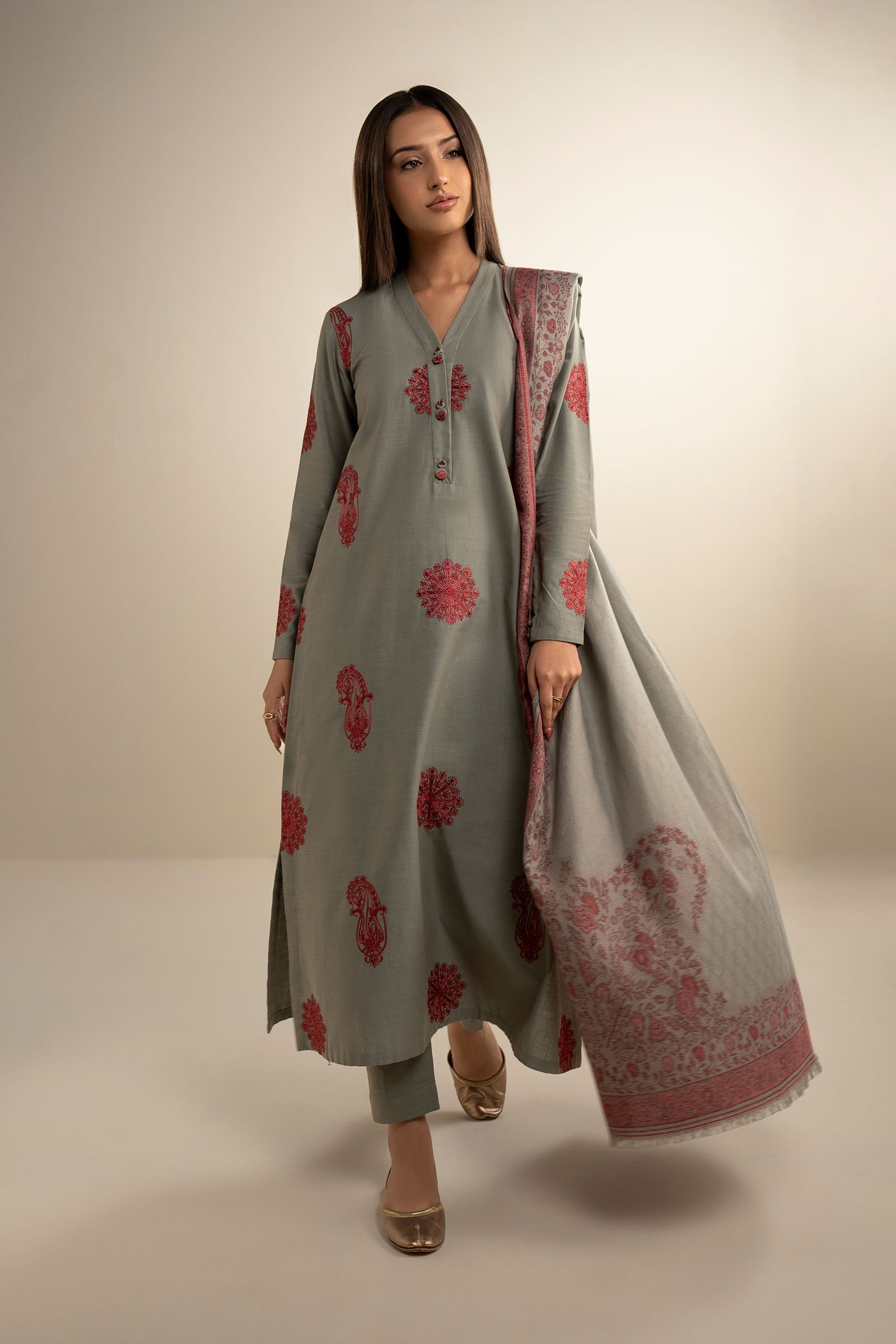3 Pc Embroidered Twill Suit