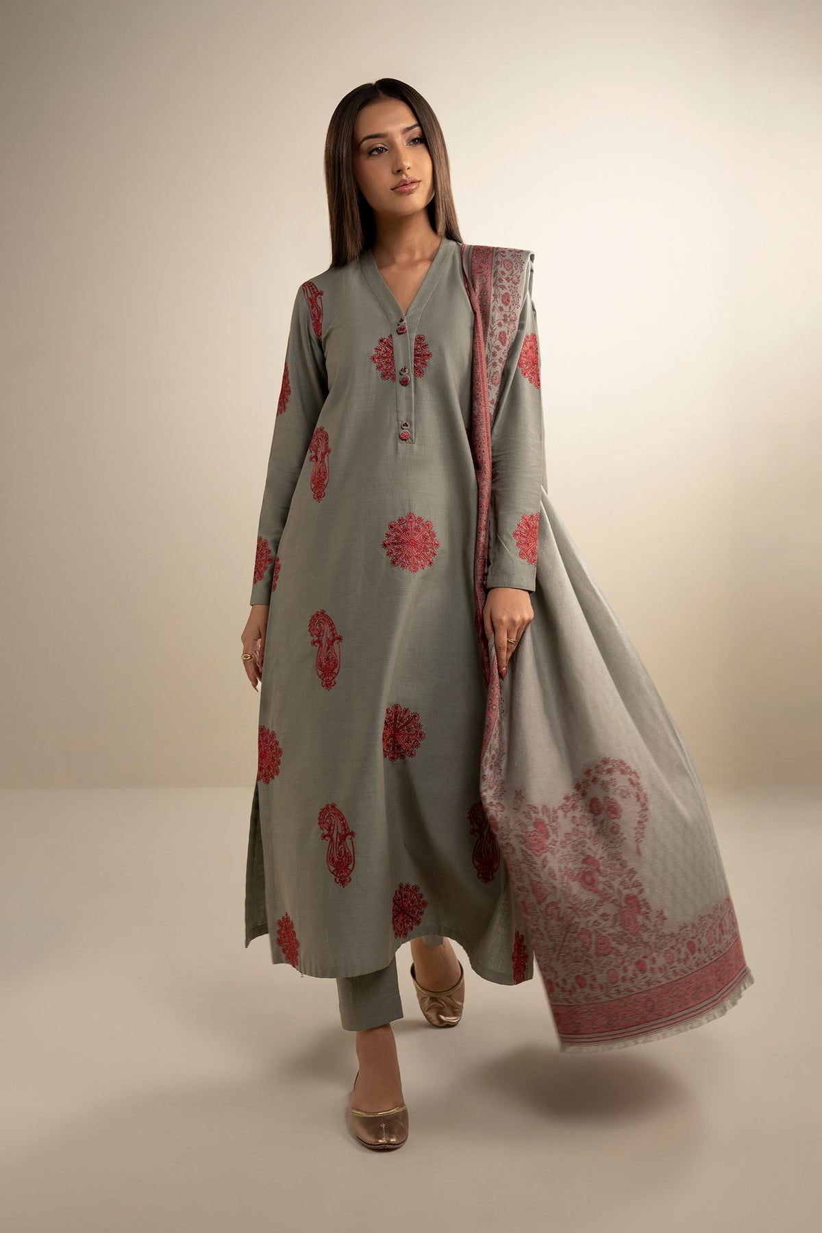 3 Pc Embroidered Twill Suit