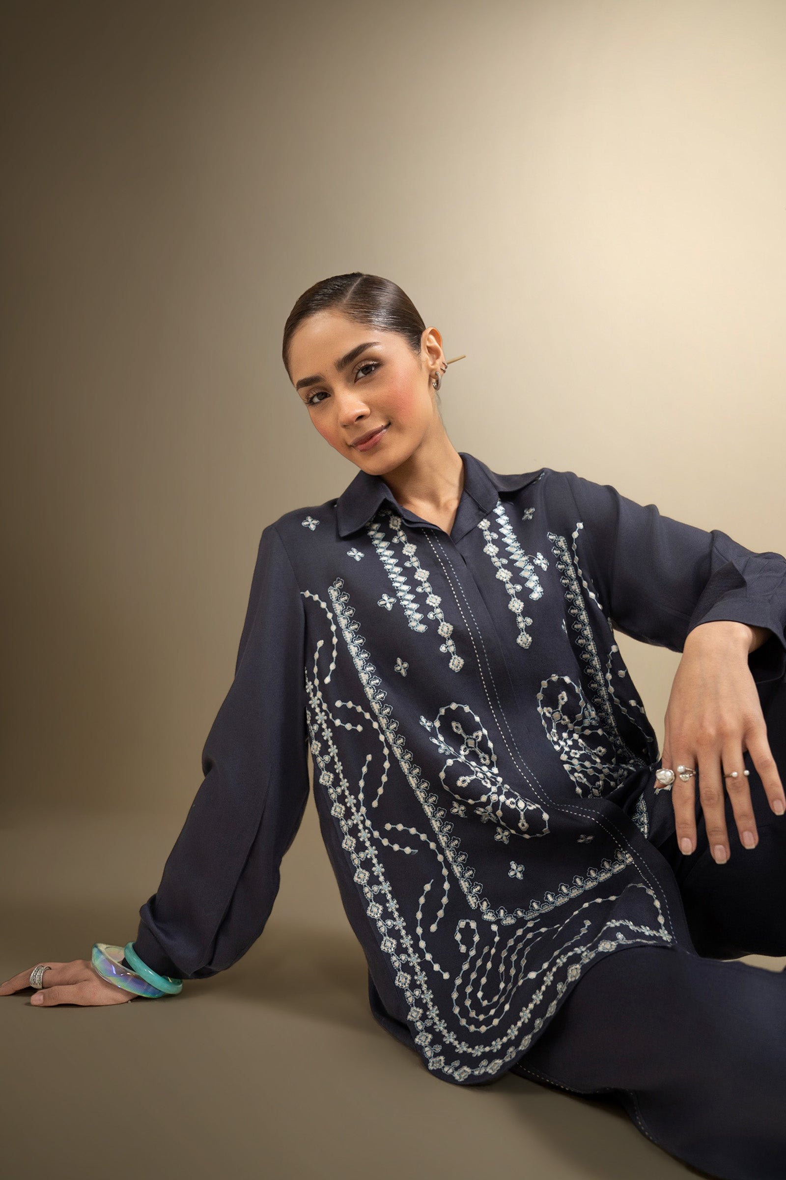 2 Pc Embroidered Twill Suit