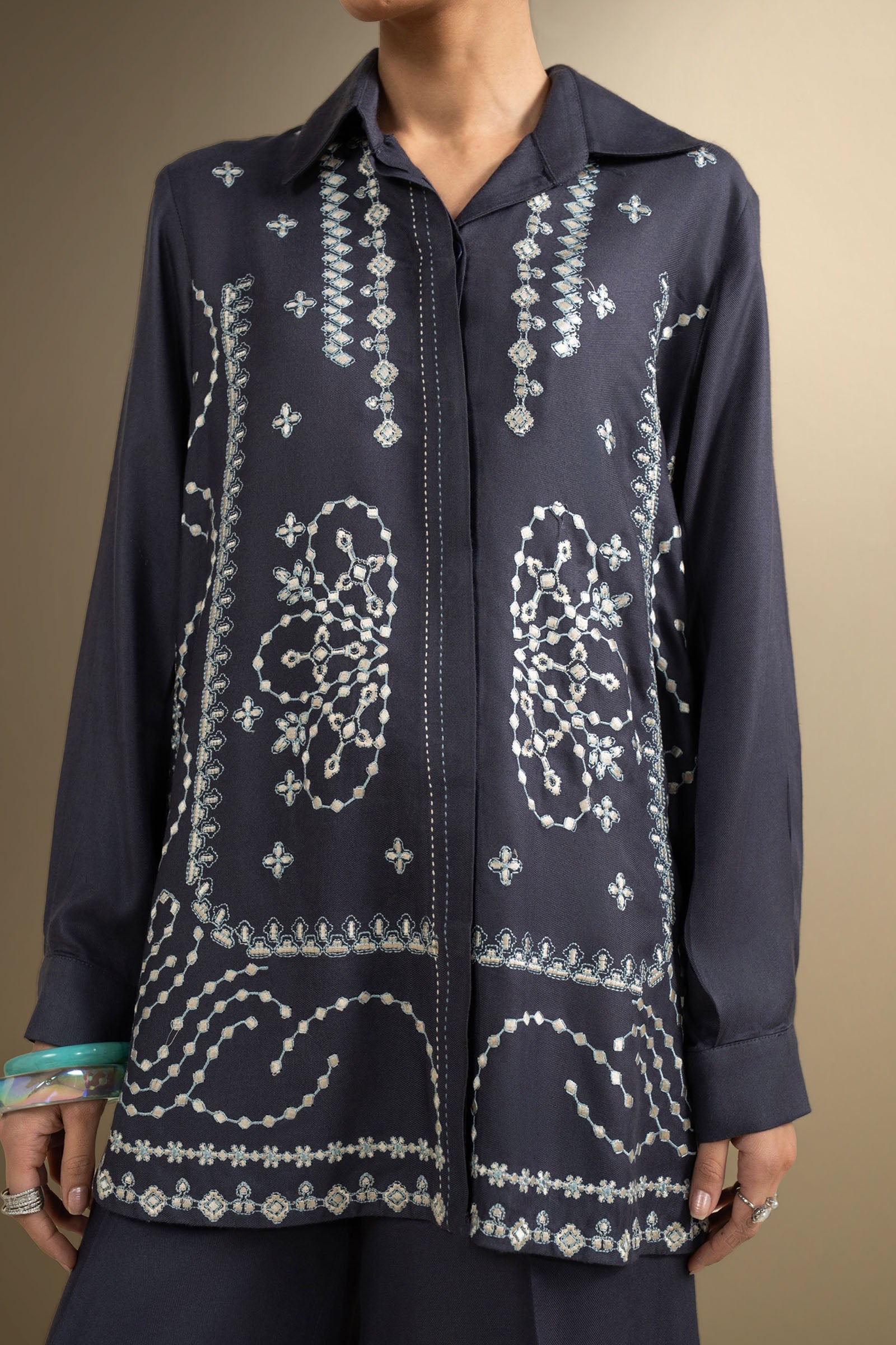 2 Pc Embroidered Twill Suit