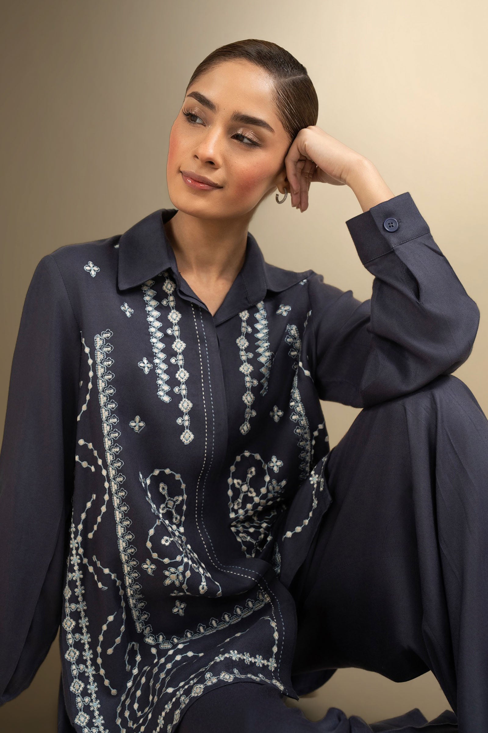 2 Pc Embroidered Twill Suit
