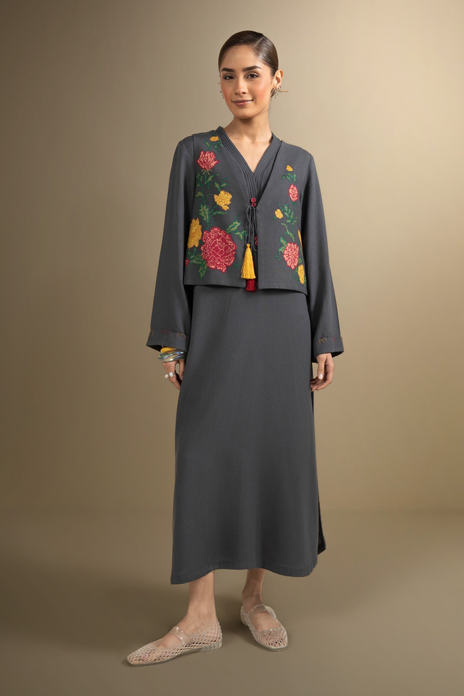 2 Pc Embroidered Twill Suit