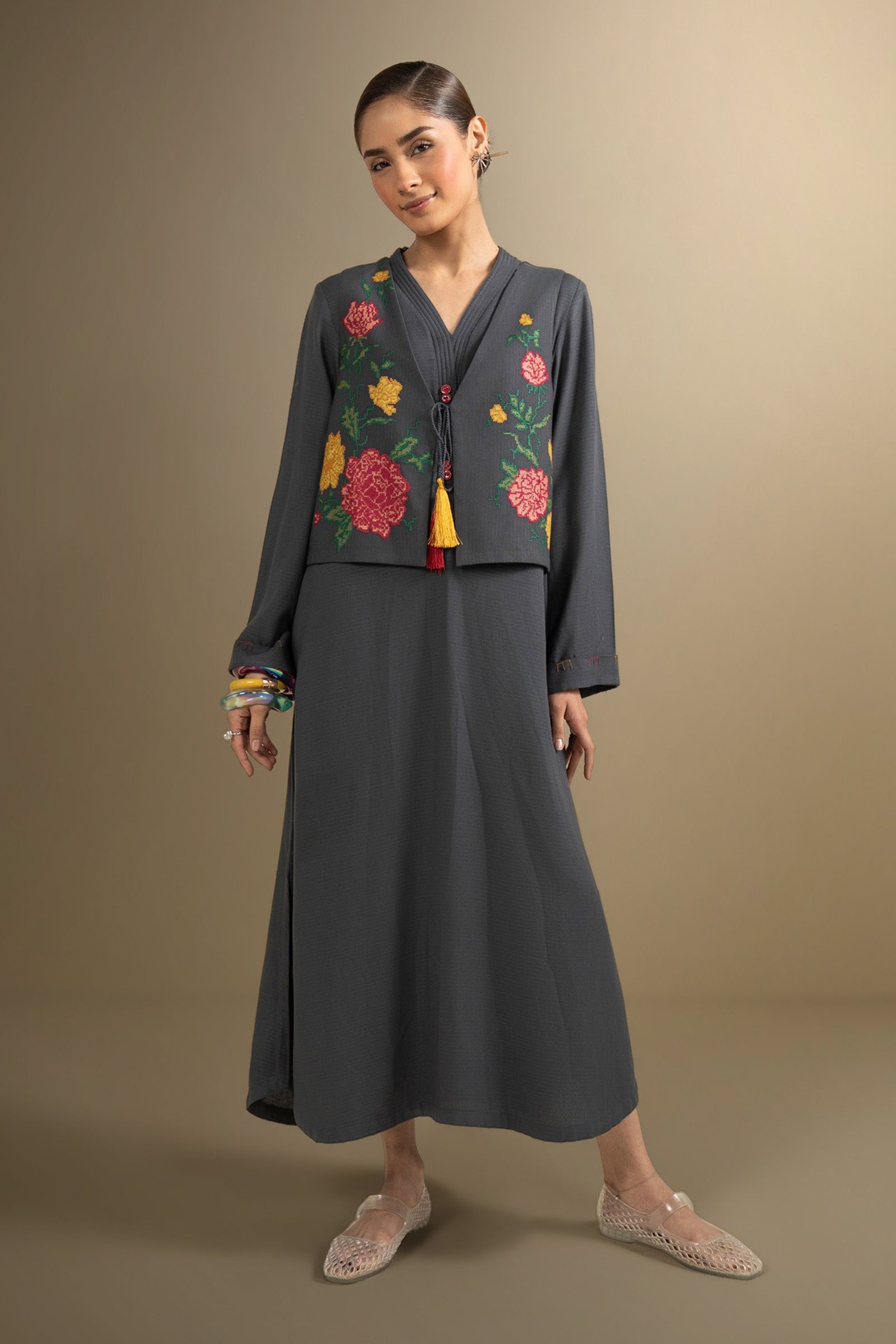 2 Pc Embroidered Twill Suit