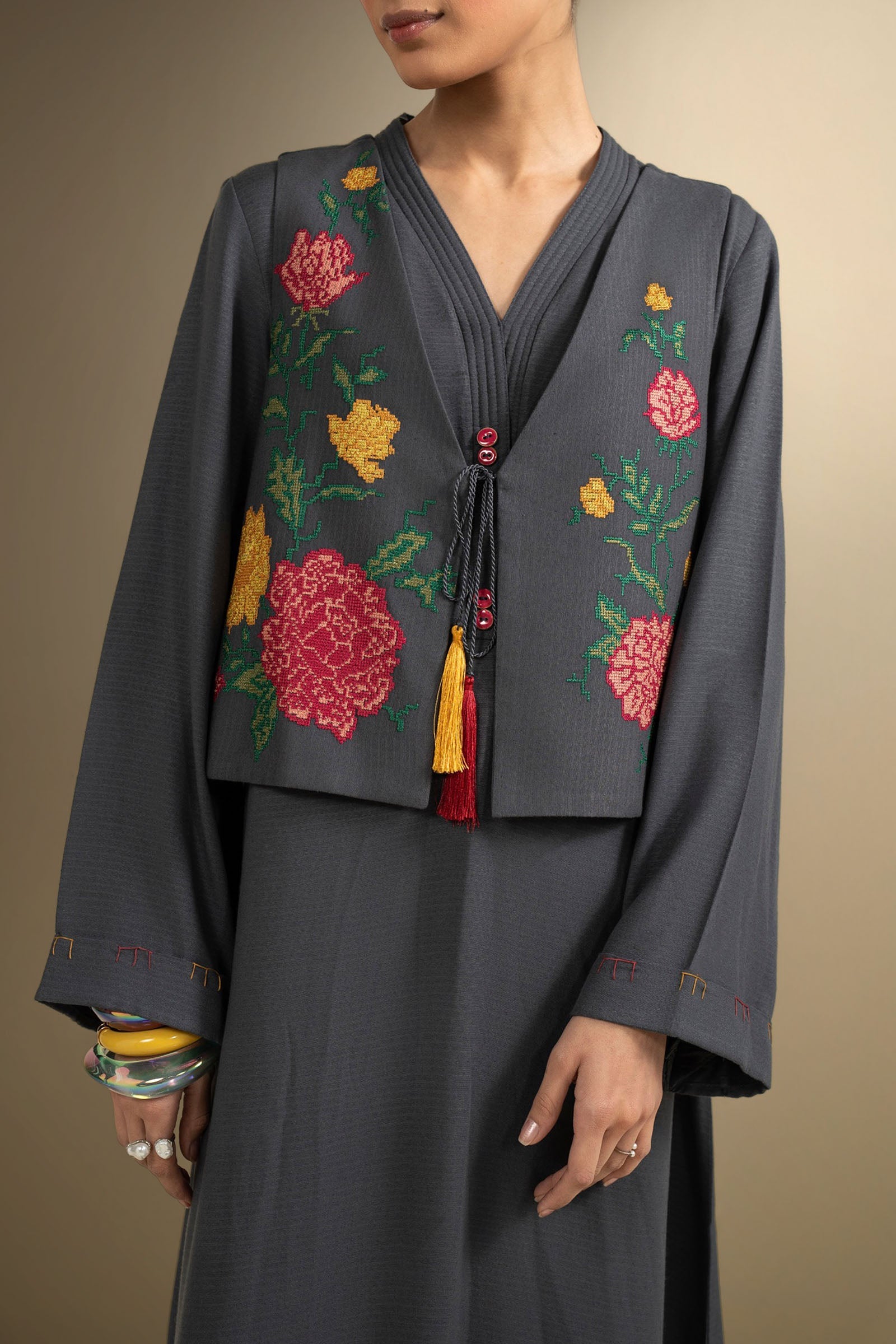 2 Pc Embroidered Twill Suit