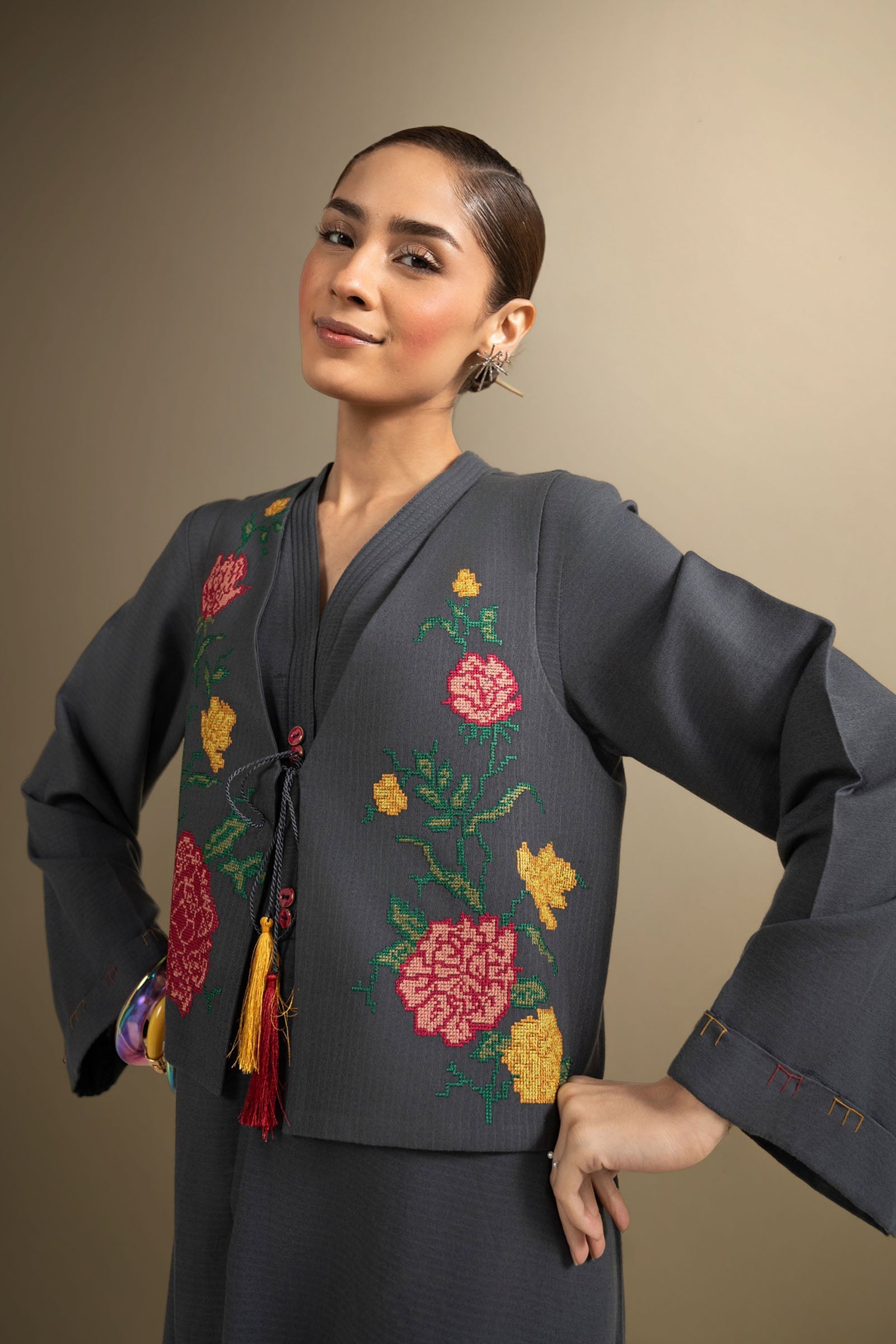 2 Pc Embroidered Twill Suit